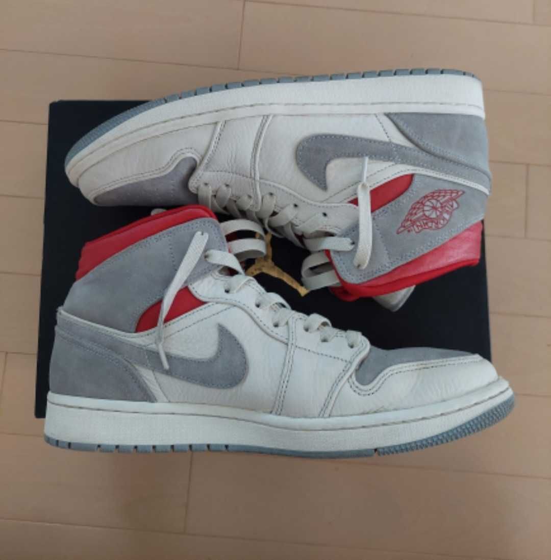 SNS×NIKE AIR JORDAN 1 MID "GREY/RED"