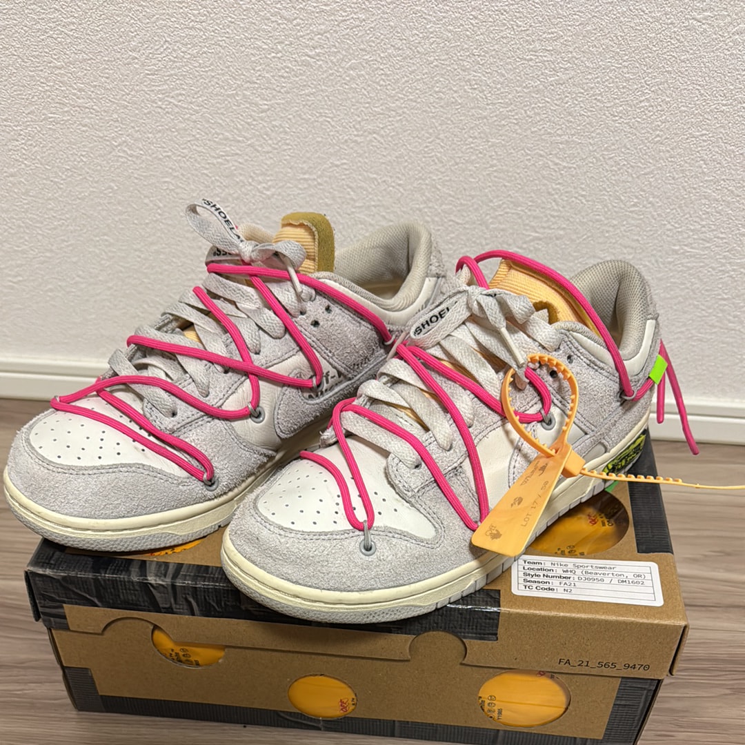 オフホワイト × ナイキ ダンク ロー "セイル/ニュートラルグレー/ハイパーピンク"