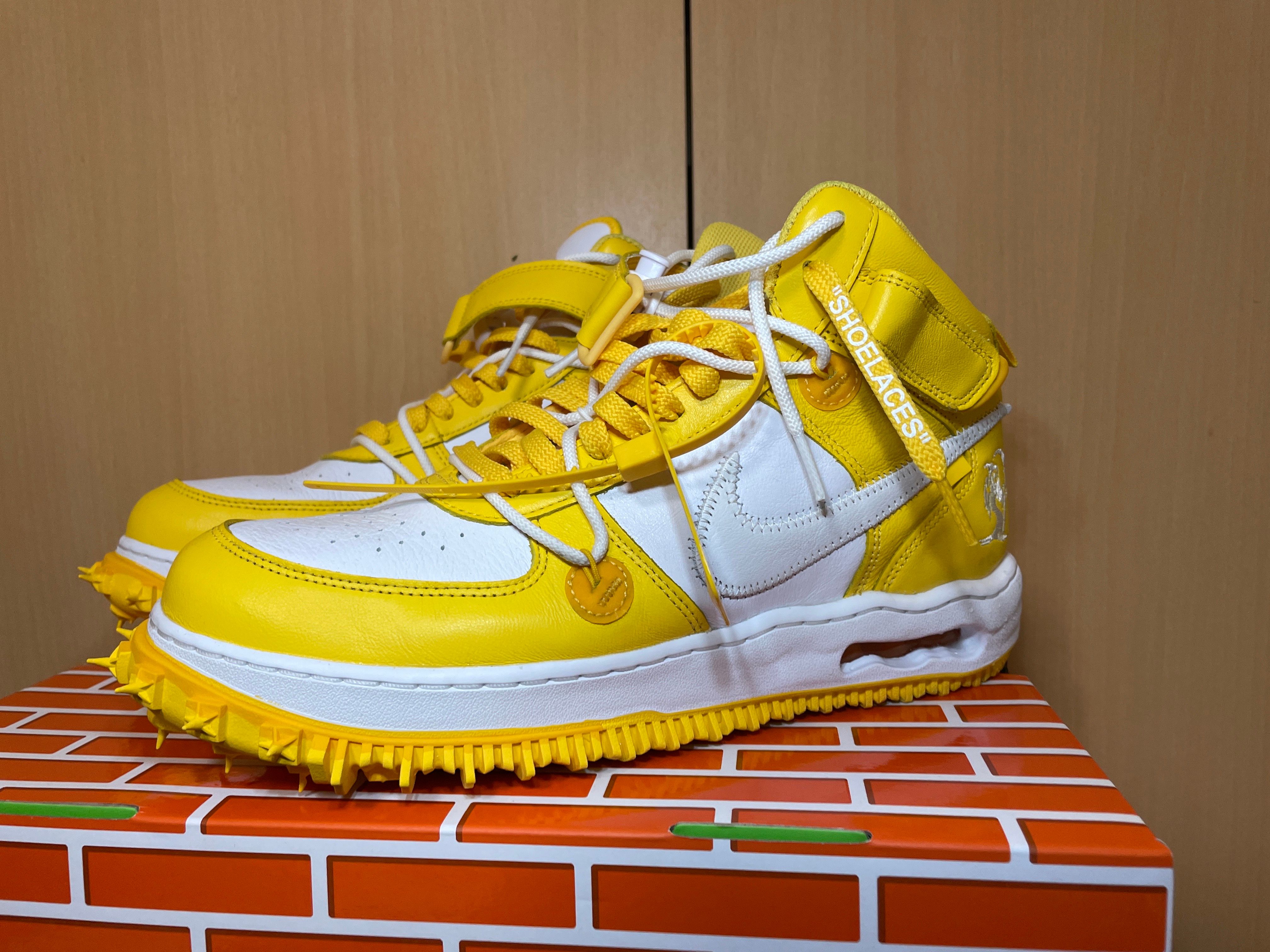 Off-White × Nike Air Force 1 Mid SP LTHR "White and Varsity Maize"