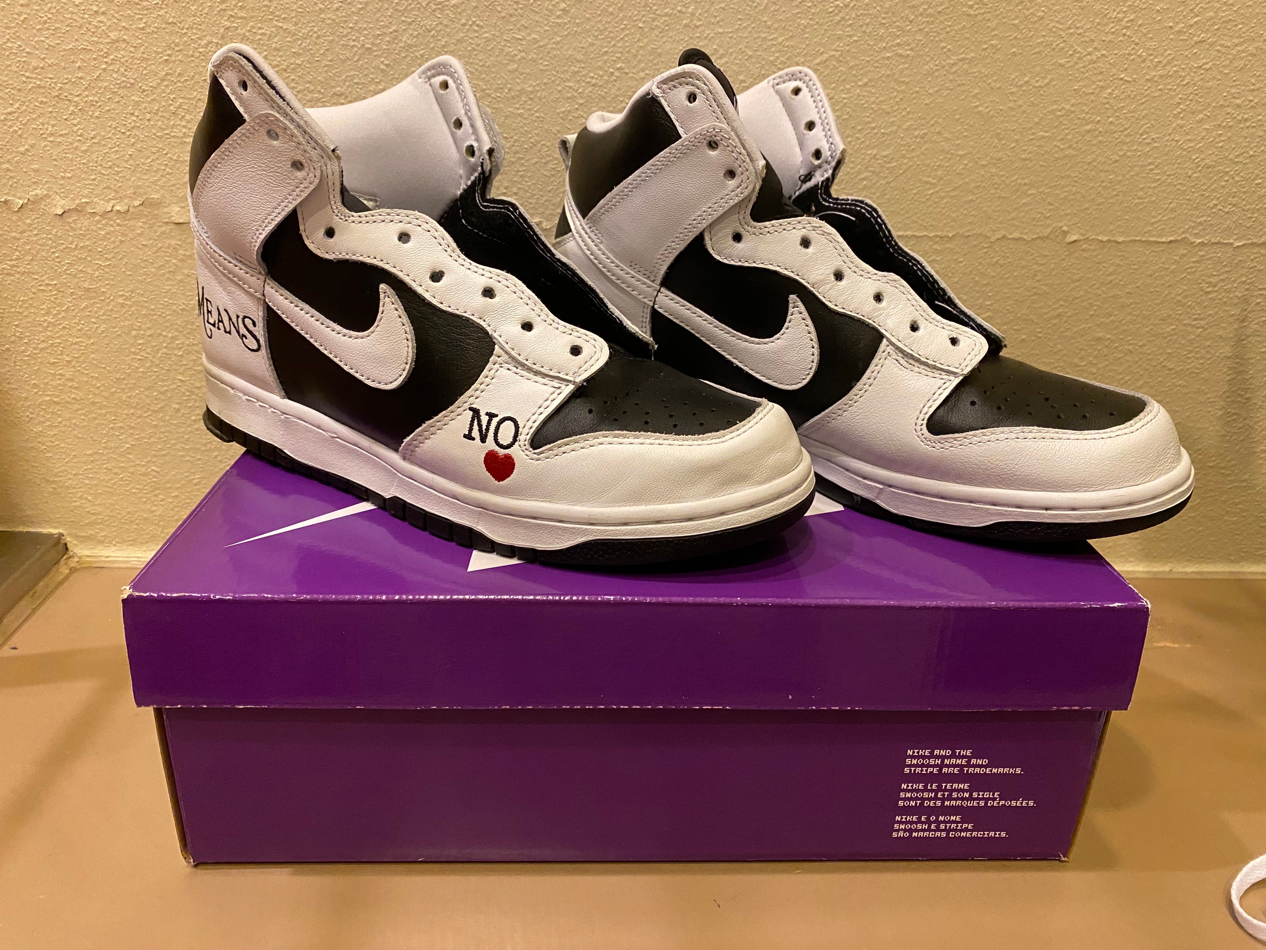 Supreme × Nike SB Dunk High By Any Means "White Black"