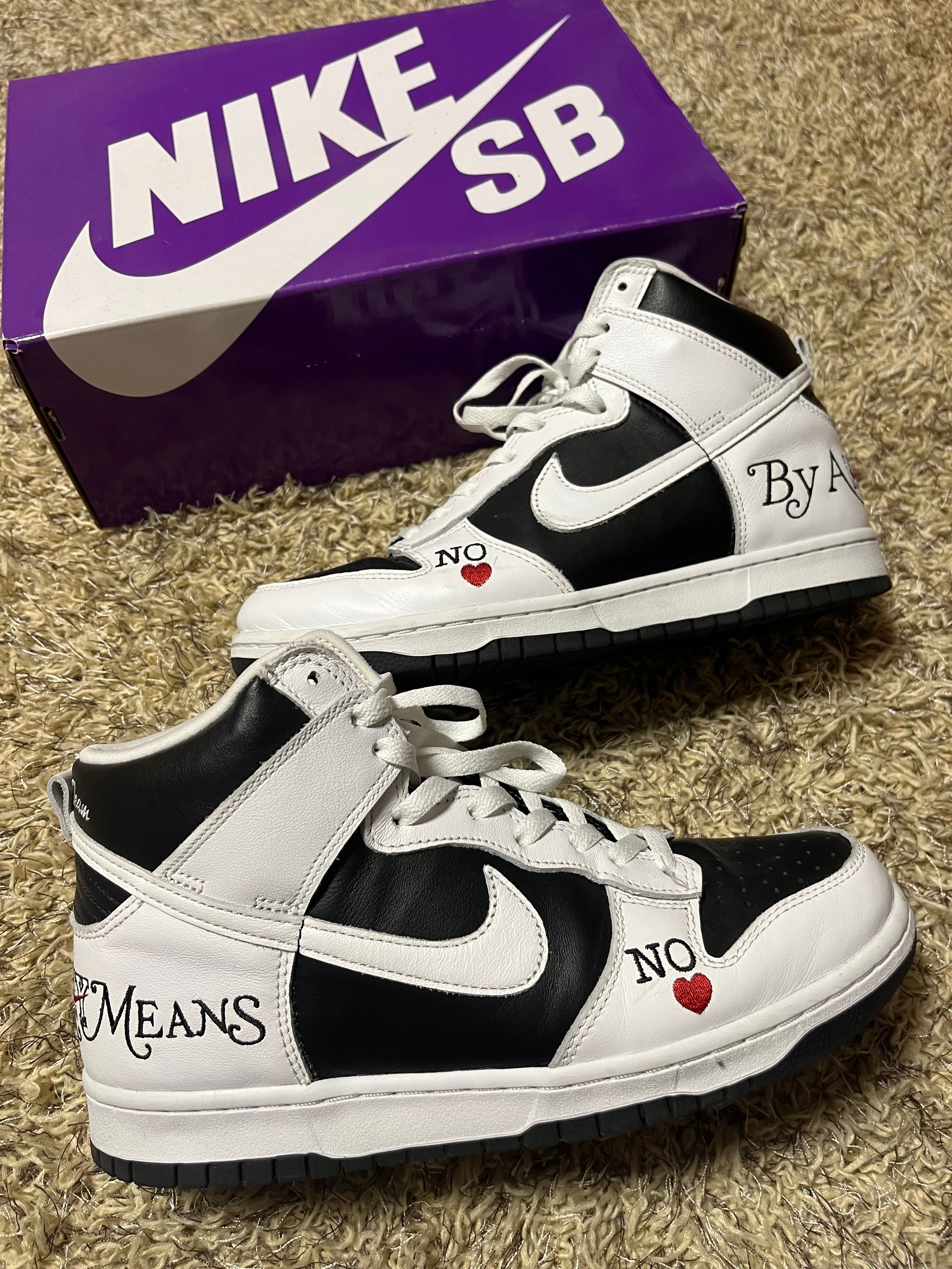 Supreme × Nike SB Dunk High By Any Means "White Black"