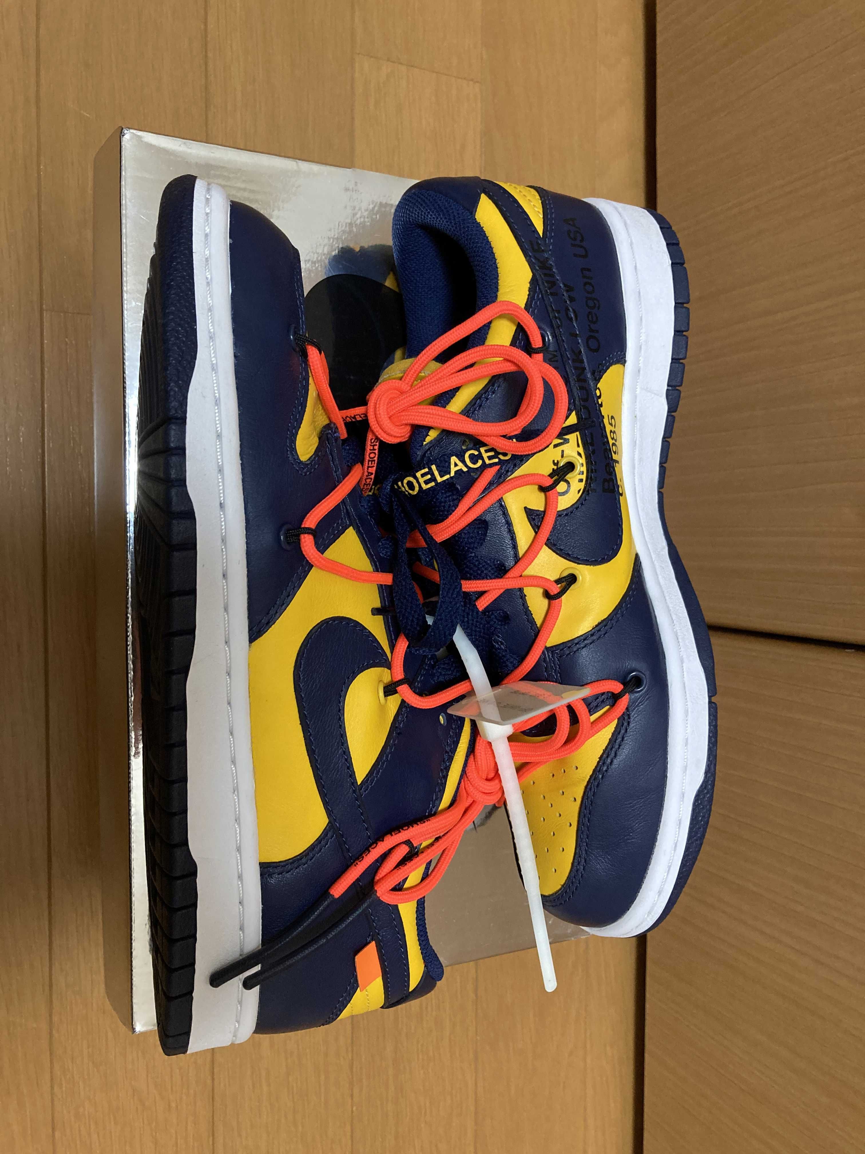 Off-White × Nike Dunk Low  LTHR "University Gold/Midnight Navy/White"