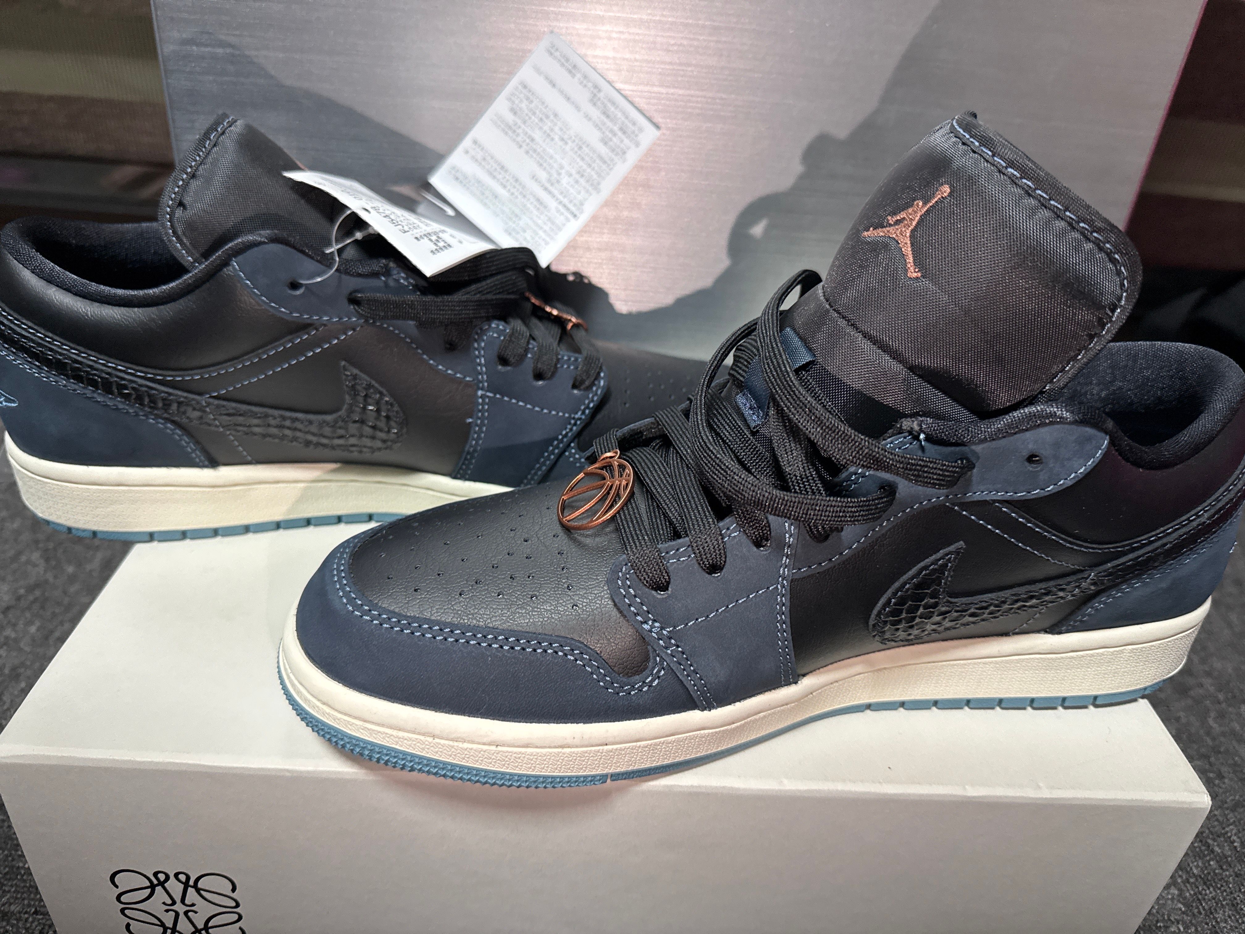 Nike Women's Air Jordan 1 Low "Navy/Black Snakeskin"