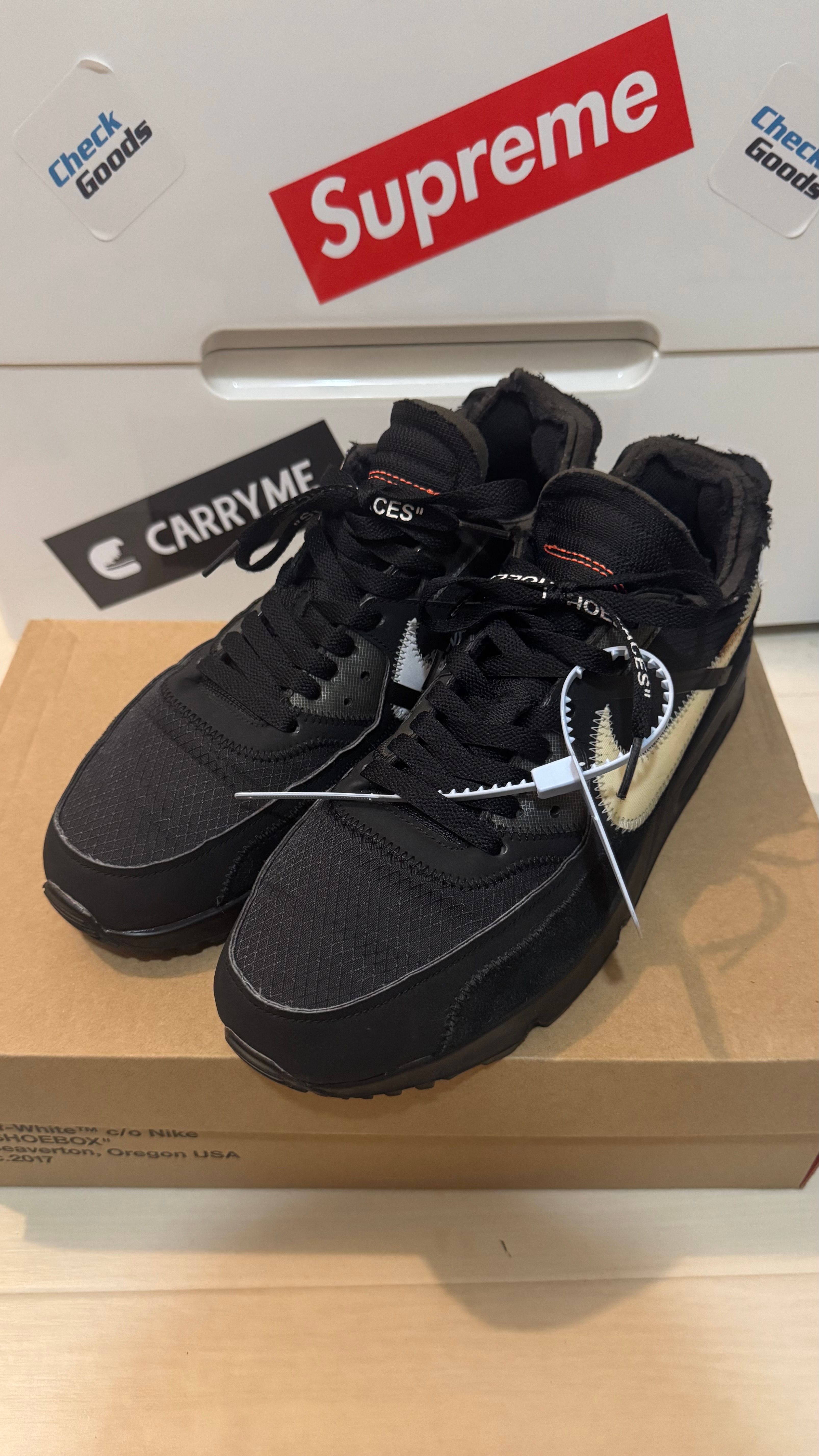 Off-White × Nike Air Max 90 "Black/Black-Cone-White"