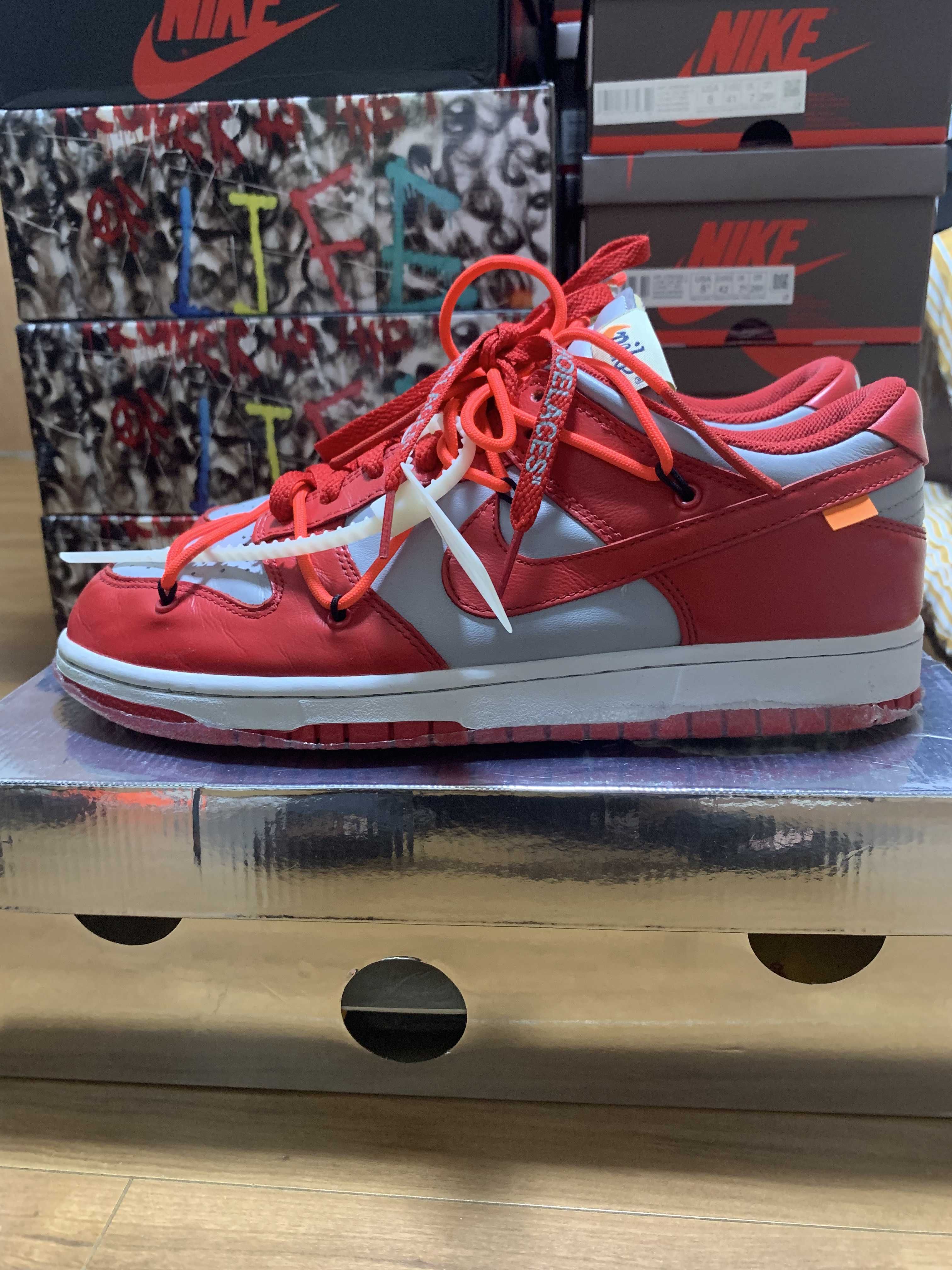 Off-White × Nike Dunk Low "University Red/Wolf Grey"