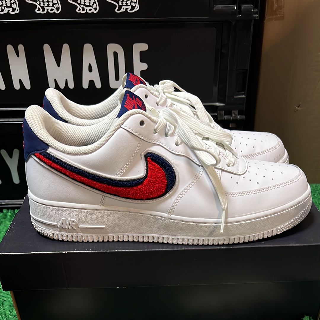 NIKE AIR FORCE 1 LOW 3D CHENILLE SWOOSH WHITE RED BLUE