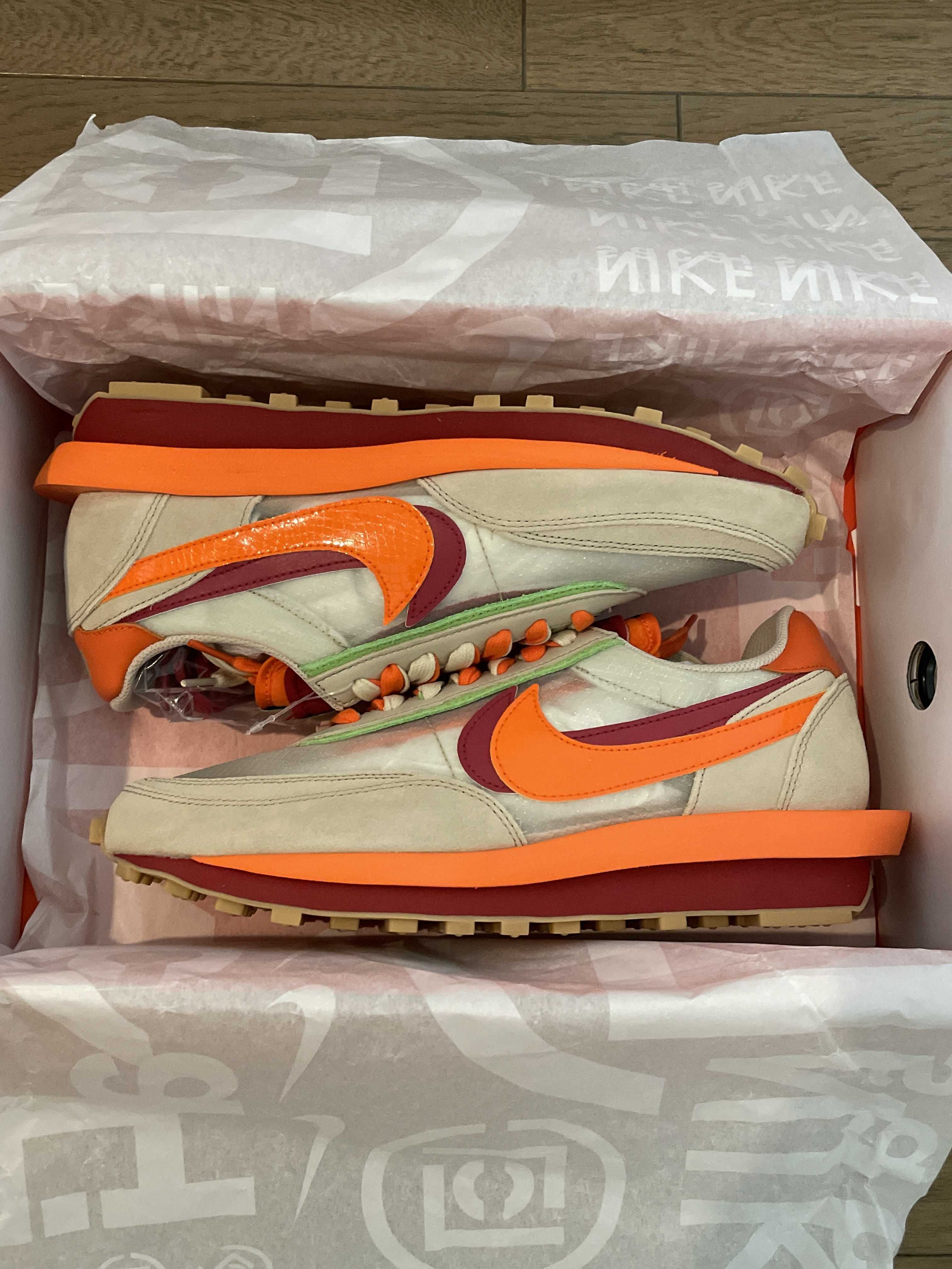 CLOT × Sacai × Nike LD Waffle "Orange Blaze"