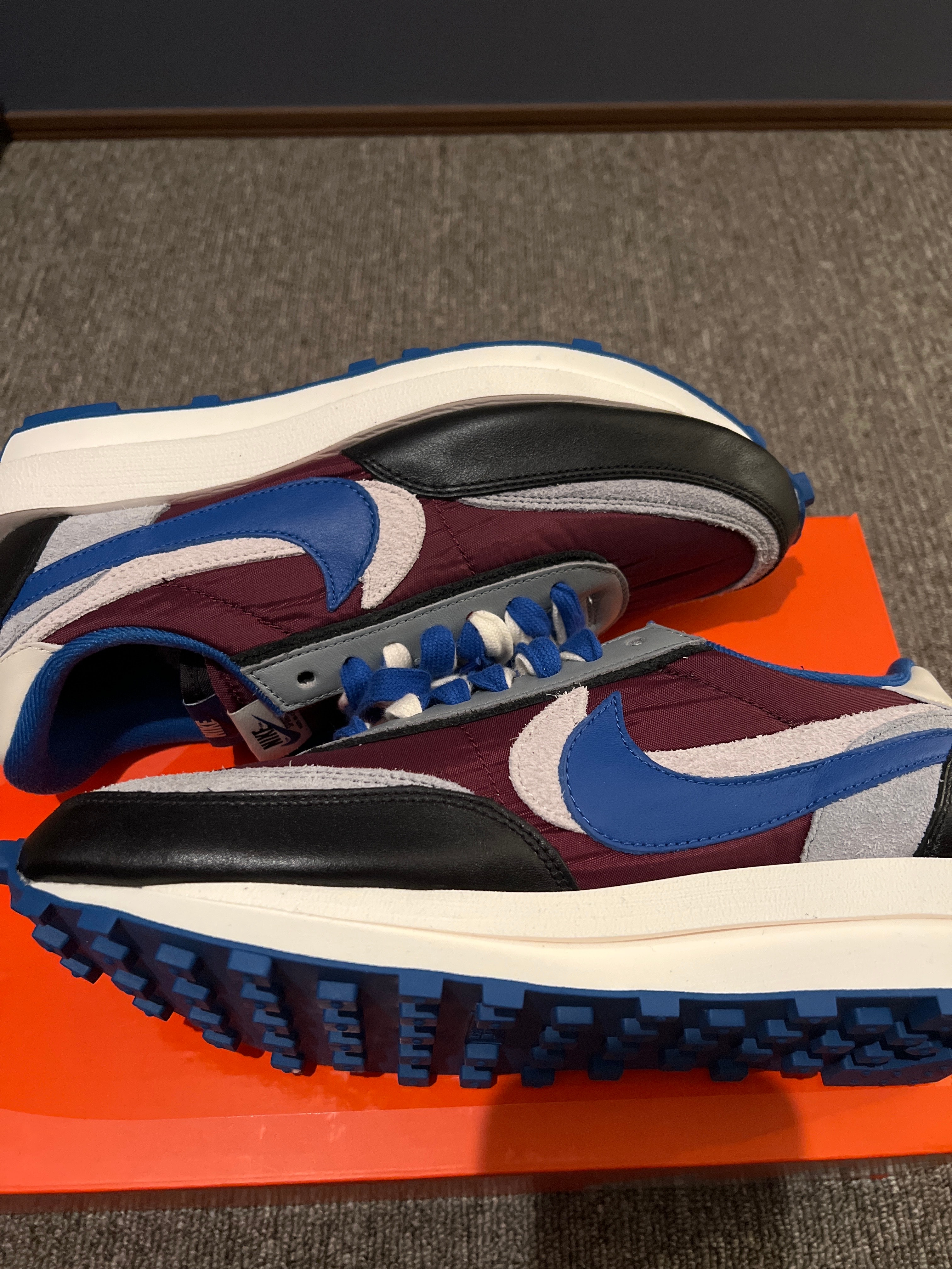 UNDERCOVER × sacai × Nike LD Waffle "Night Maroon/Pale Ivory-Ground Grey-Team Royal"