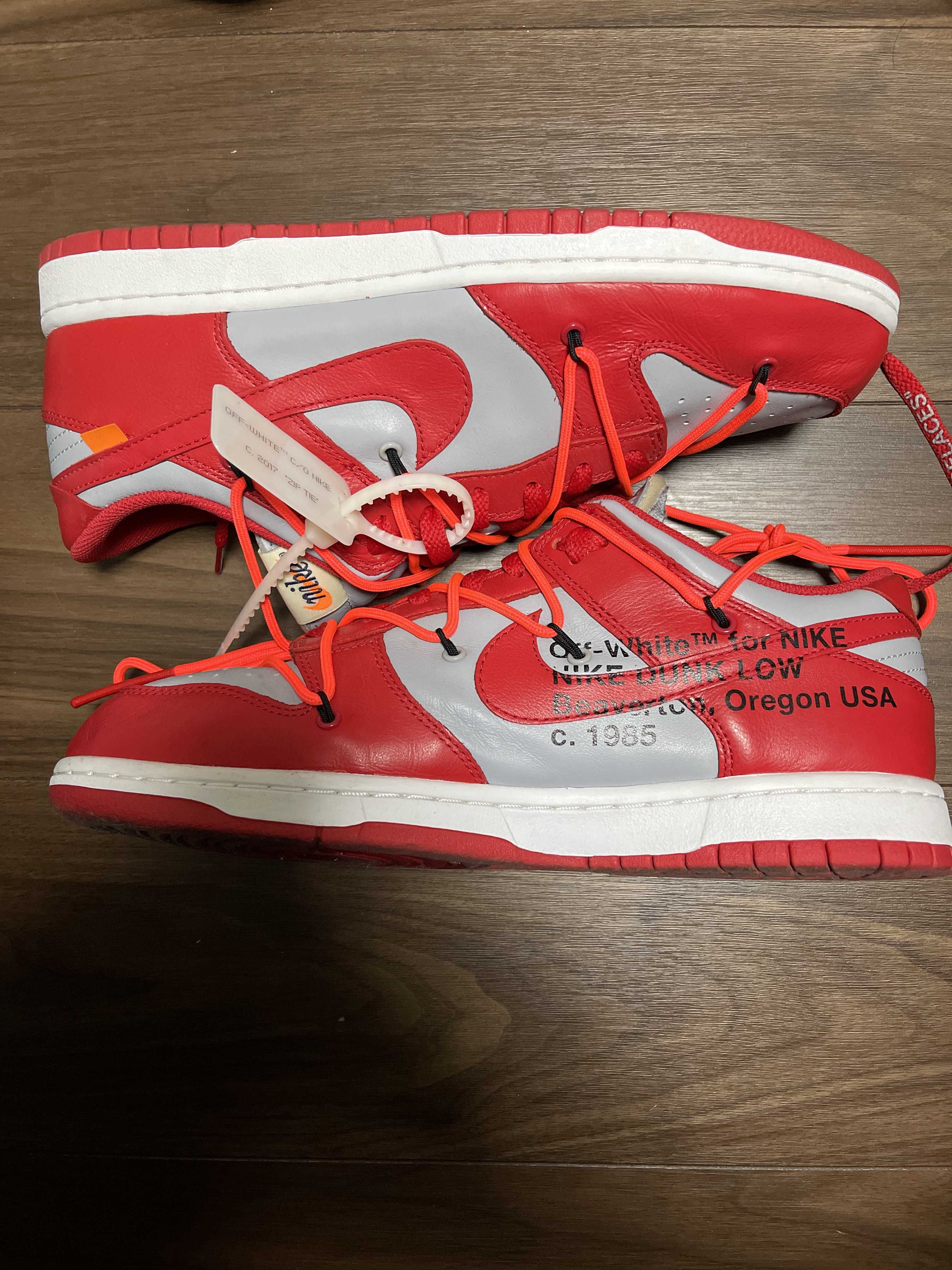 Off-White × Nike Dunk Low "University Red/Wolf Grey"