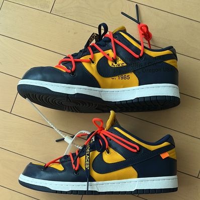 Off-White × Nike Dunk Low LTHR "University Gold/Midnight Navy/White"