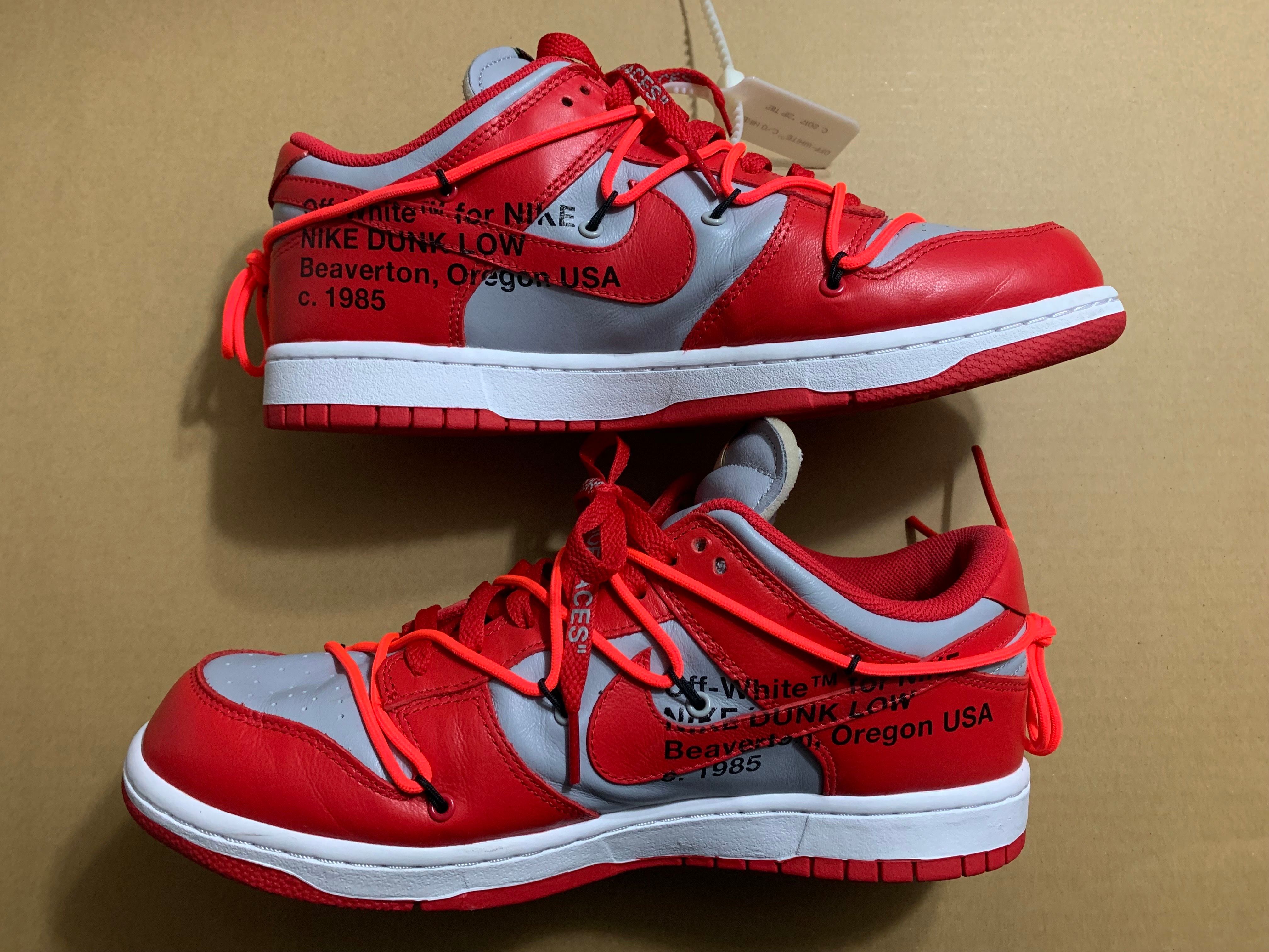 Off-White × Nike Dunk Low "University Red/Wolf Grey"