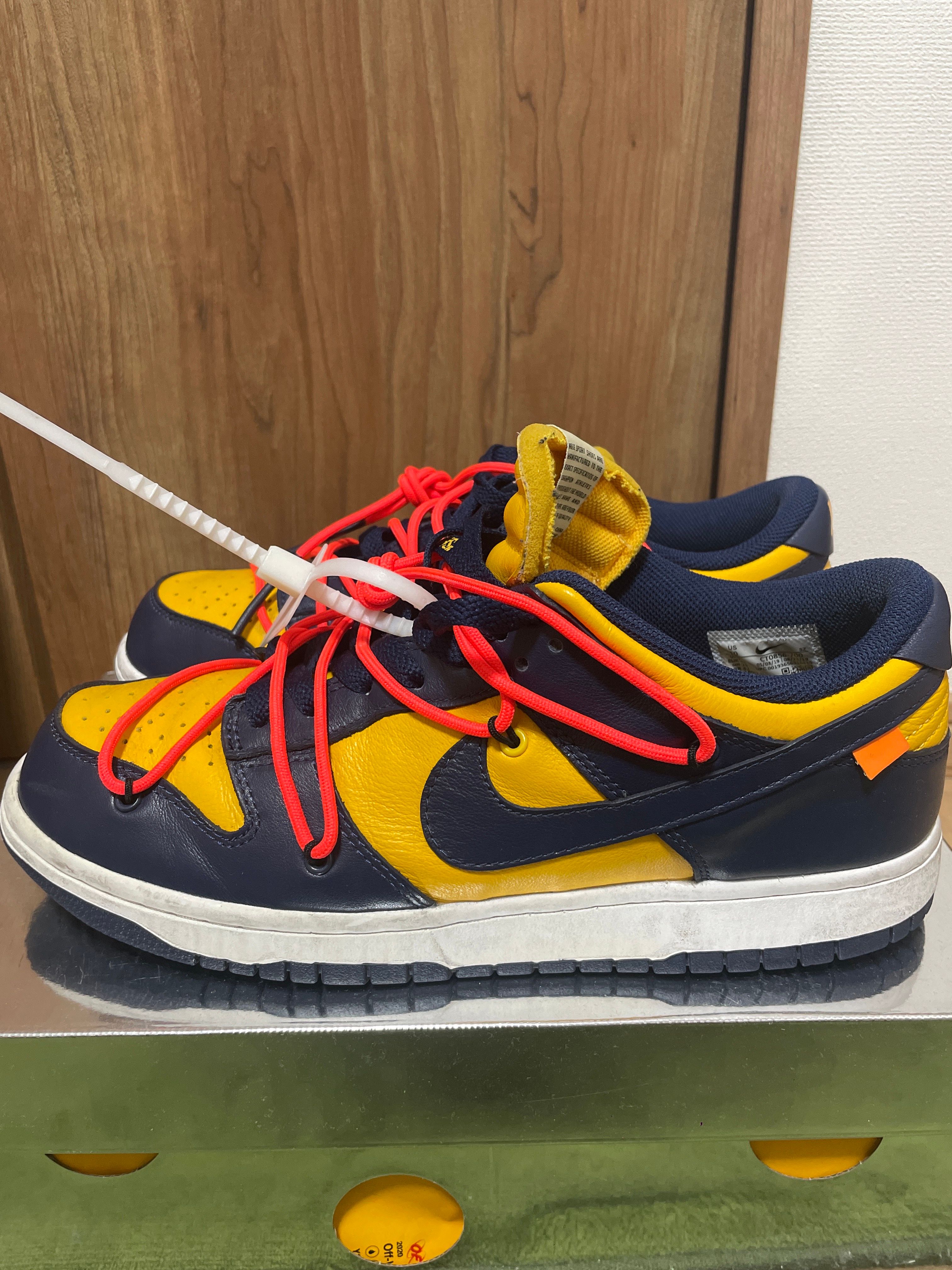 Off-White × Nike Dunk Low LTHR "University Gold/Midnight Navy/White"