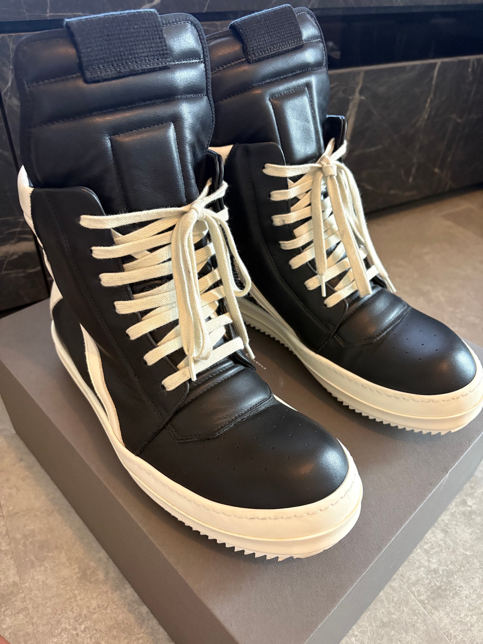Rick Owens FW26 Tower Geobasket Full Grain Calf Leather "Black/Milk"