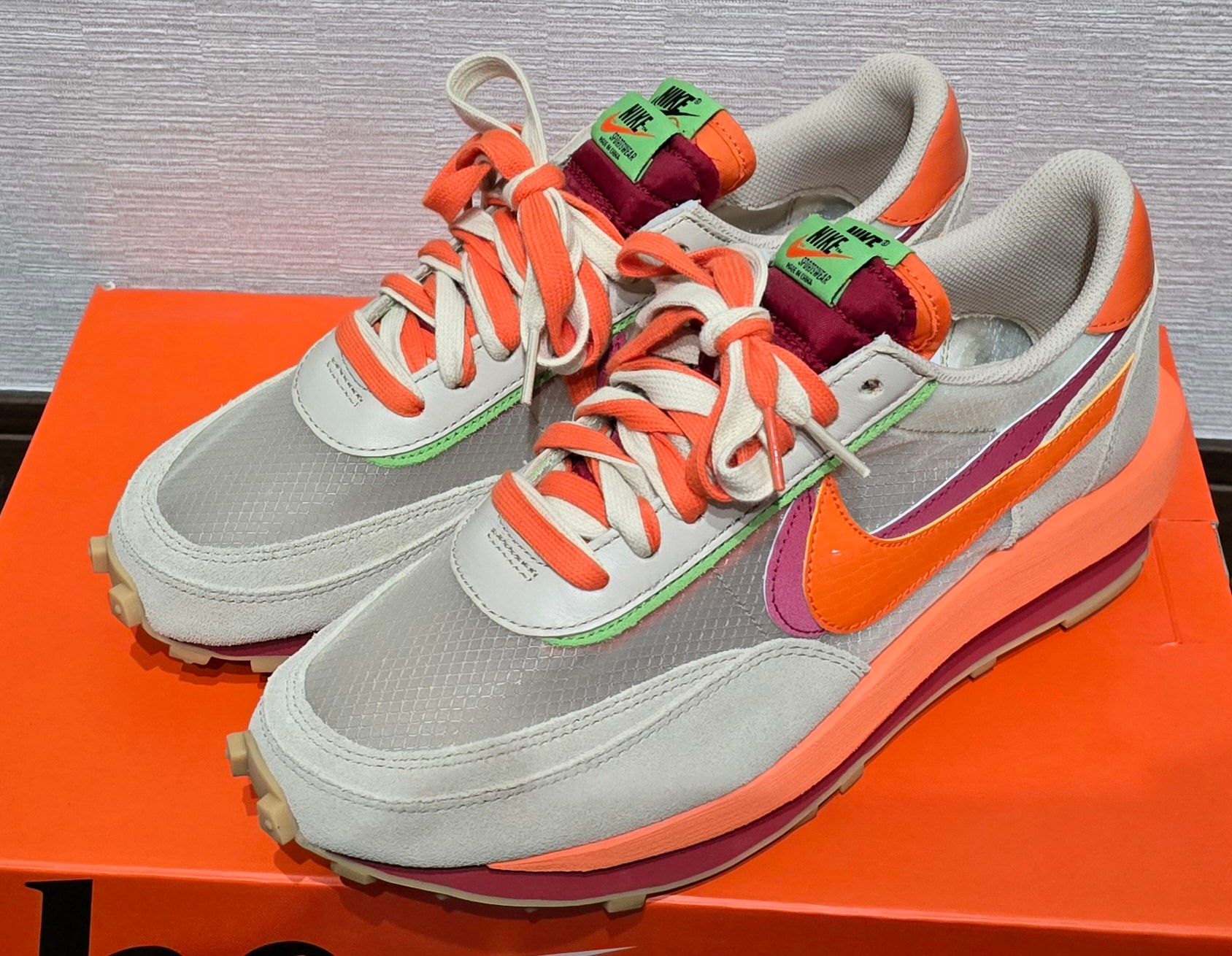CLOT × Sacai × Nike LD Waffle "Orange Blaze"