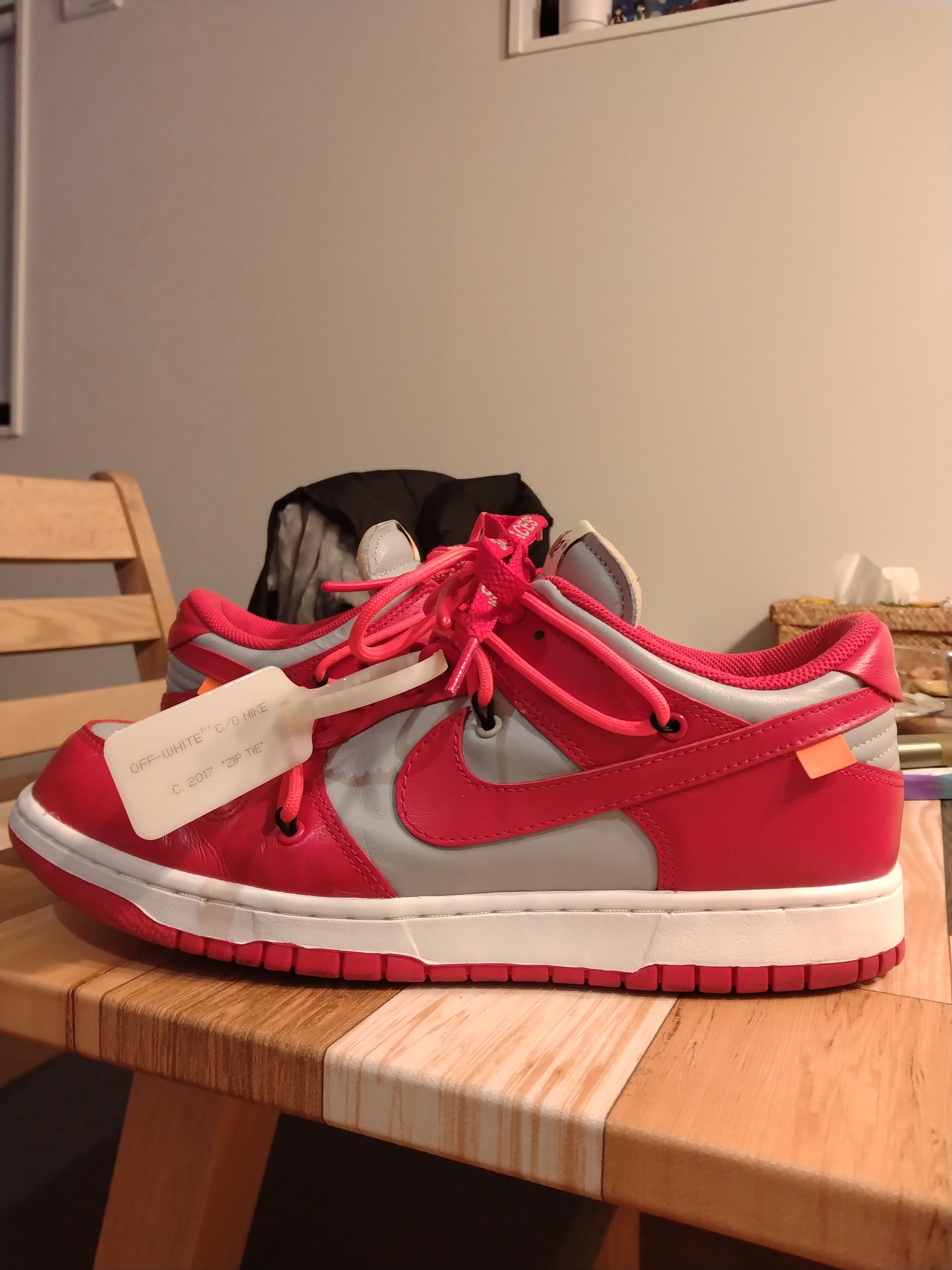 Off-White × Nike Dunk Low "University Red/Wolf Grey"
