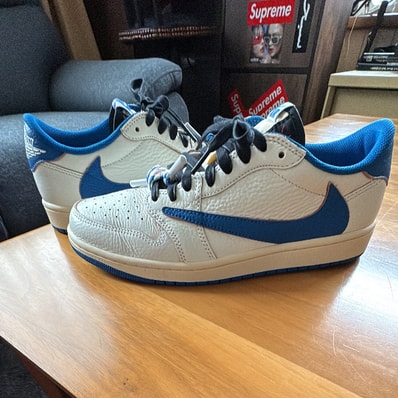 Travis Scott × fragment design × Nike Air Jordan 1 Low OG "Sail/Military Blue"