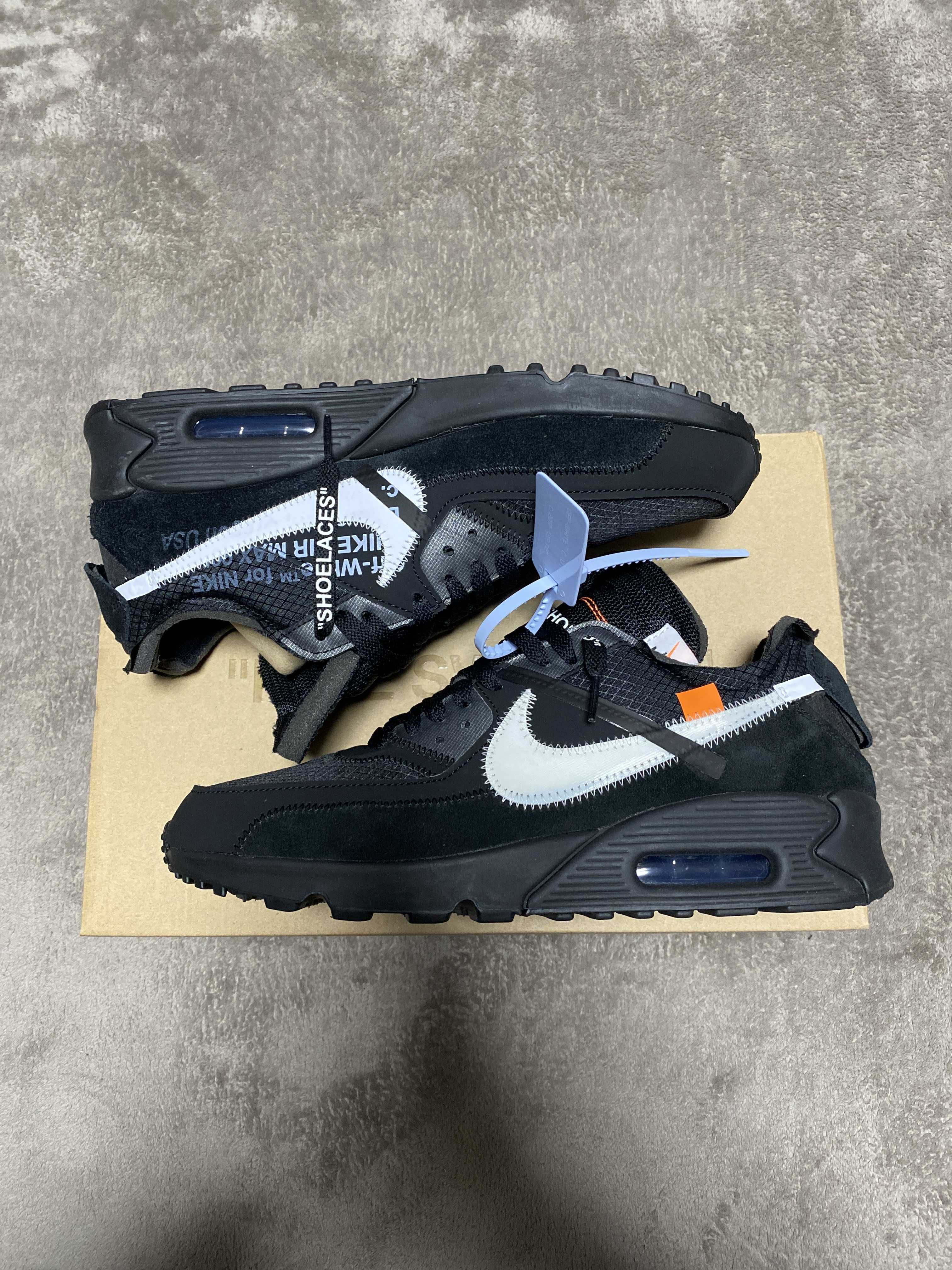 Off-White × Nike Air Max 90 "Black/Black-Cone-White"