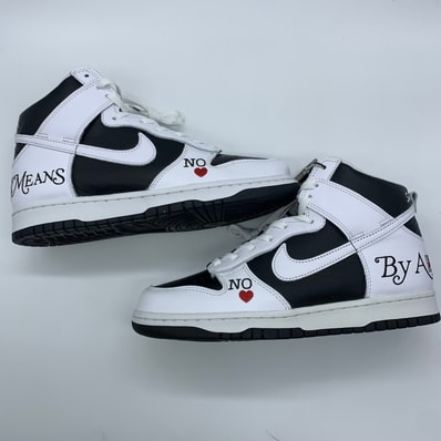 Supreme × Nike SB Dunk High By Any Means "White Black"