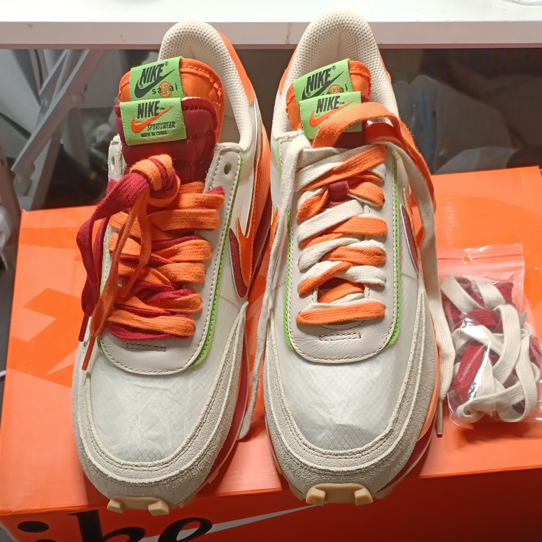 CLOT × Sacai × Nike LD Waffle "Orange Blaze"