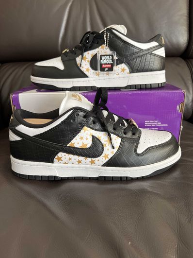 Supreme × Nike SB Dunk Low OG QS Gold Stars "White/Black"