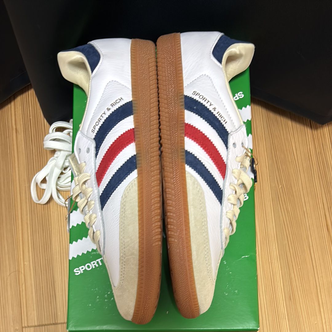Sporty & Rich × adidas Samba OG "Cloud White/Night Indigo/Collegiate Red"