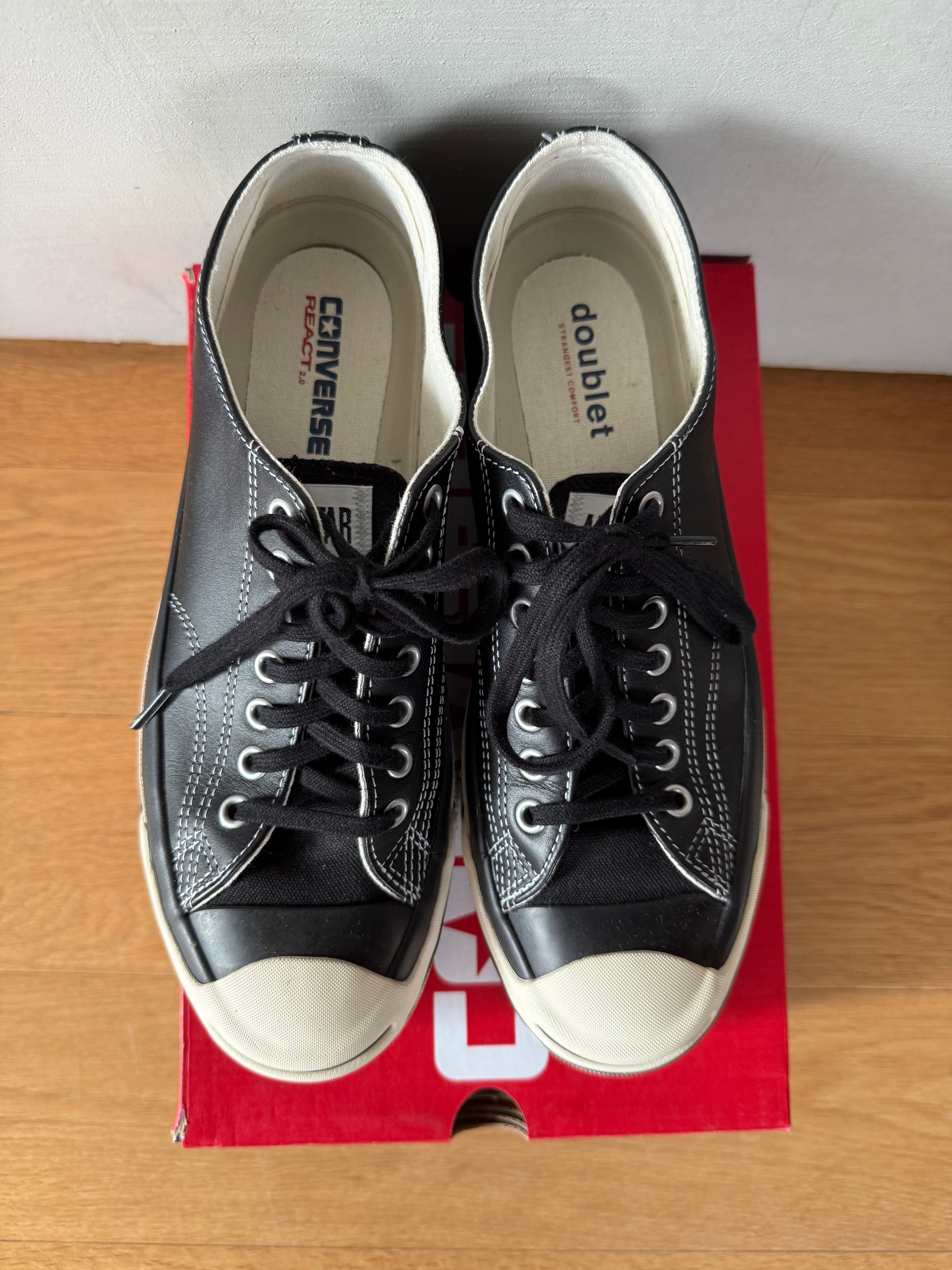 美品　廃盤　CONVERSE ジャックパーセル 黒　レザー スニーカー　24.5 CONVERSE - コンバース ジャックパーセル レザースニーカーの