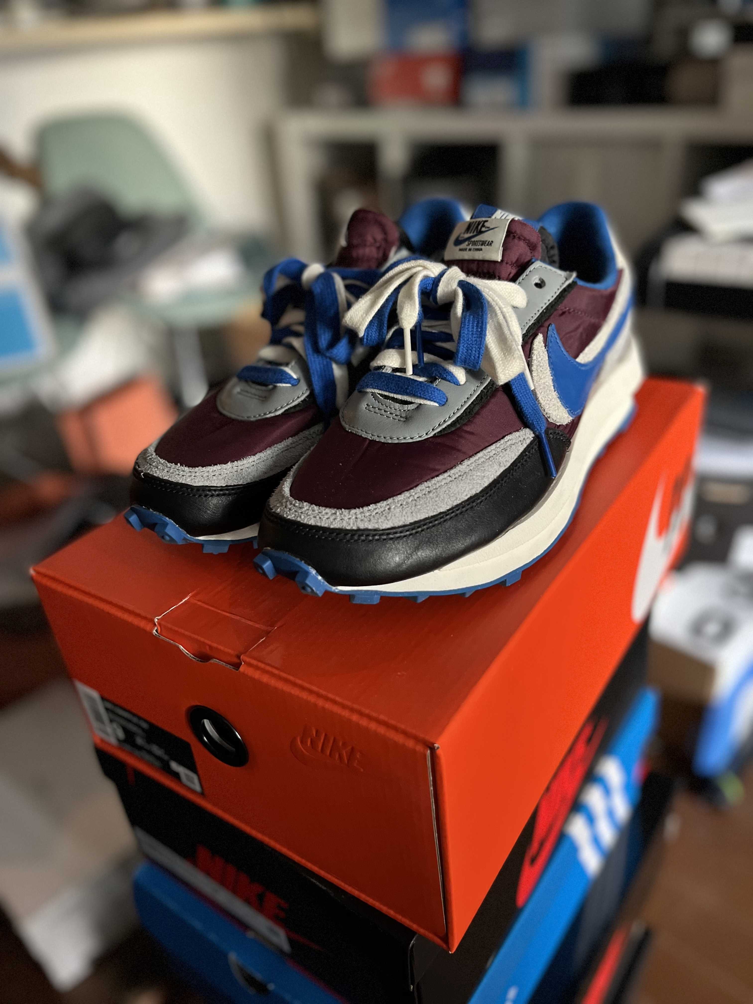 UNDERCOVER × sacai × Nike LD Waffle "Night Maroon/Pale Ivory-Ground Grey-Team Royal"