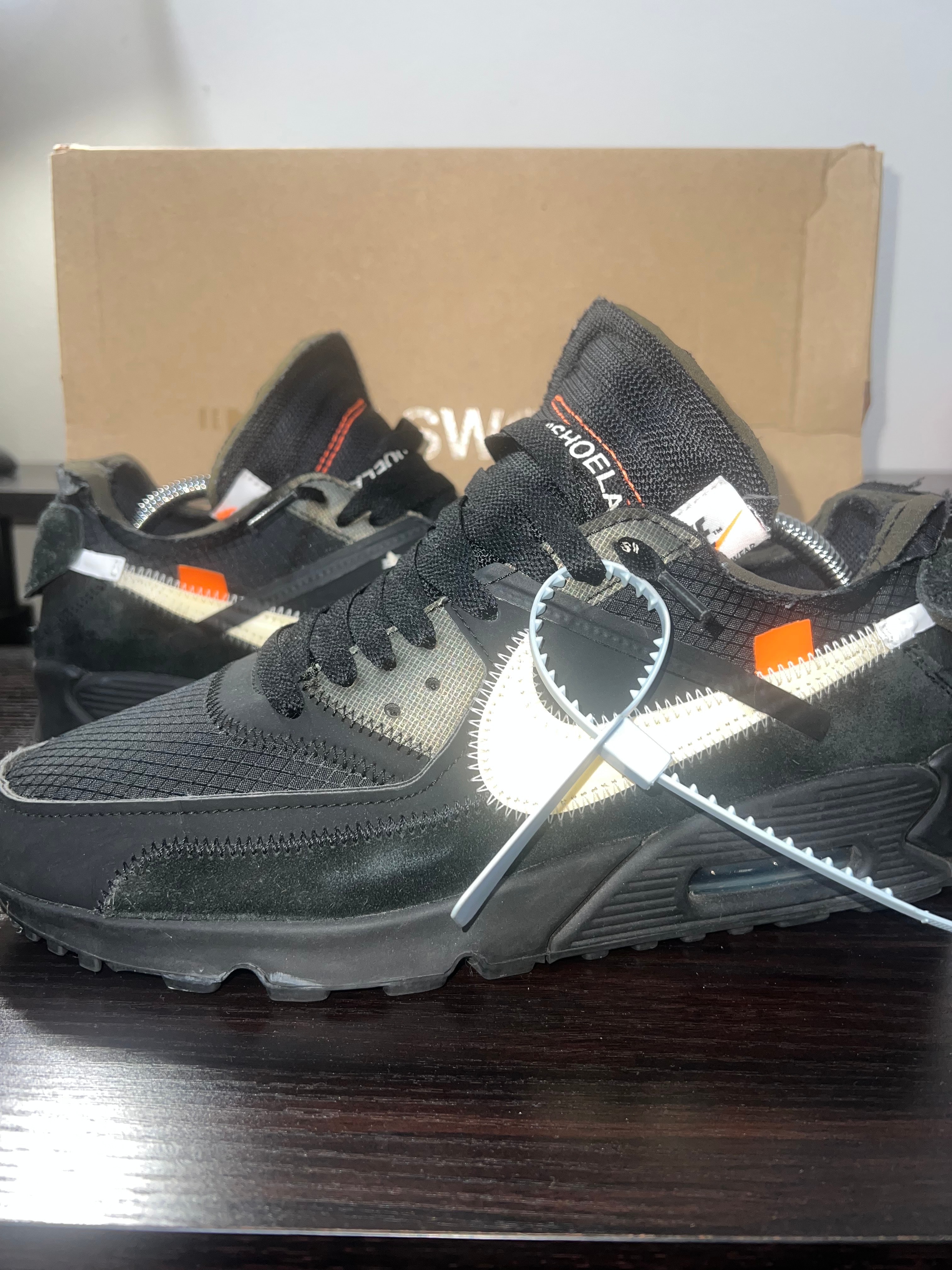 Off-White × Nike Air Max 90 "Black/Black-Cone-White"