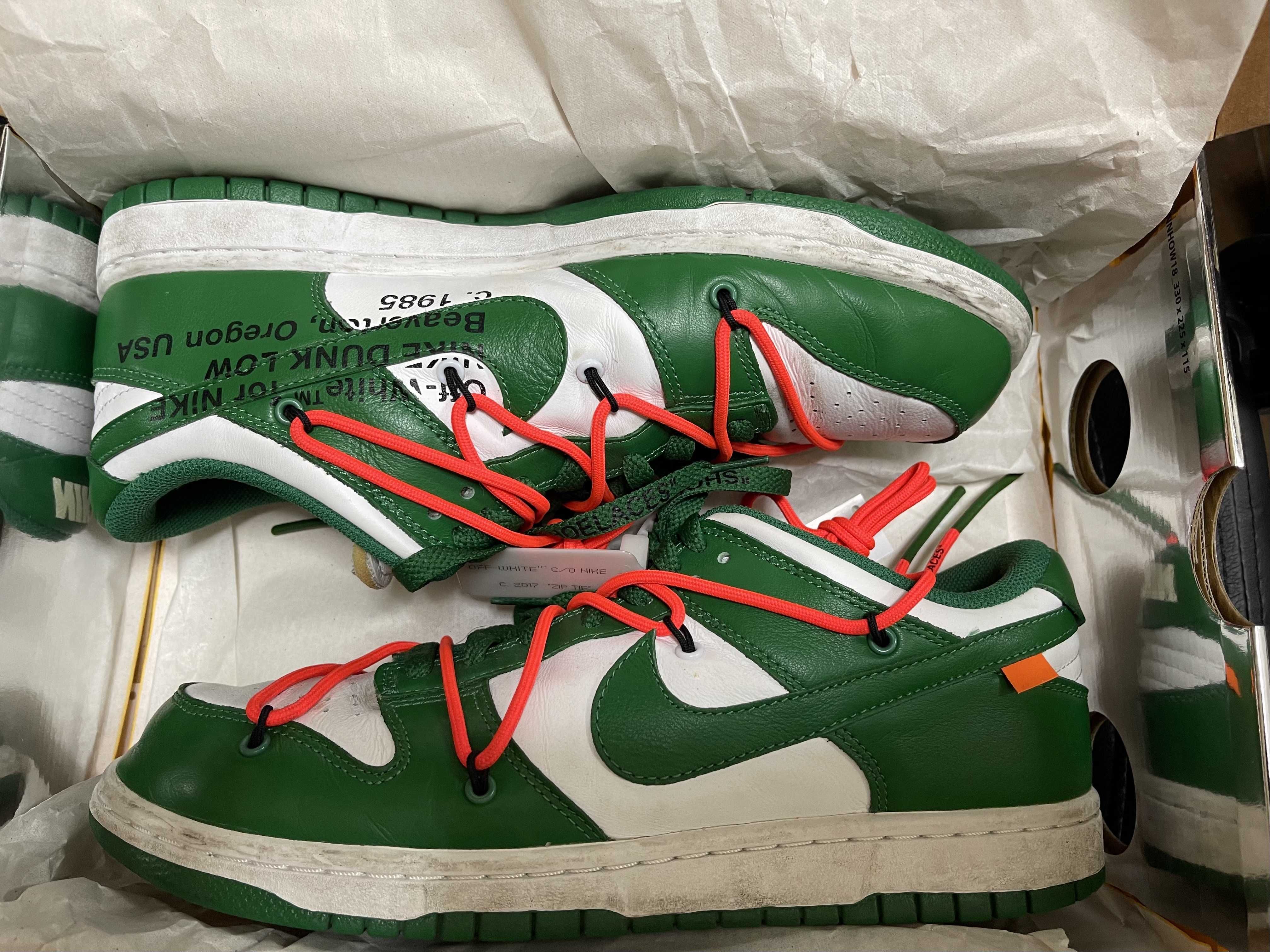 Off-White × Nike Dunk Low "White/Pine Green"