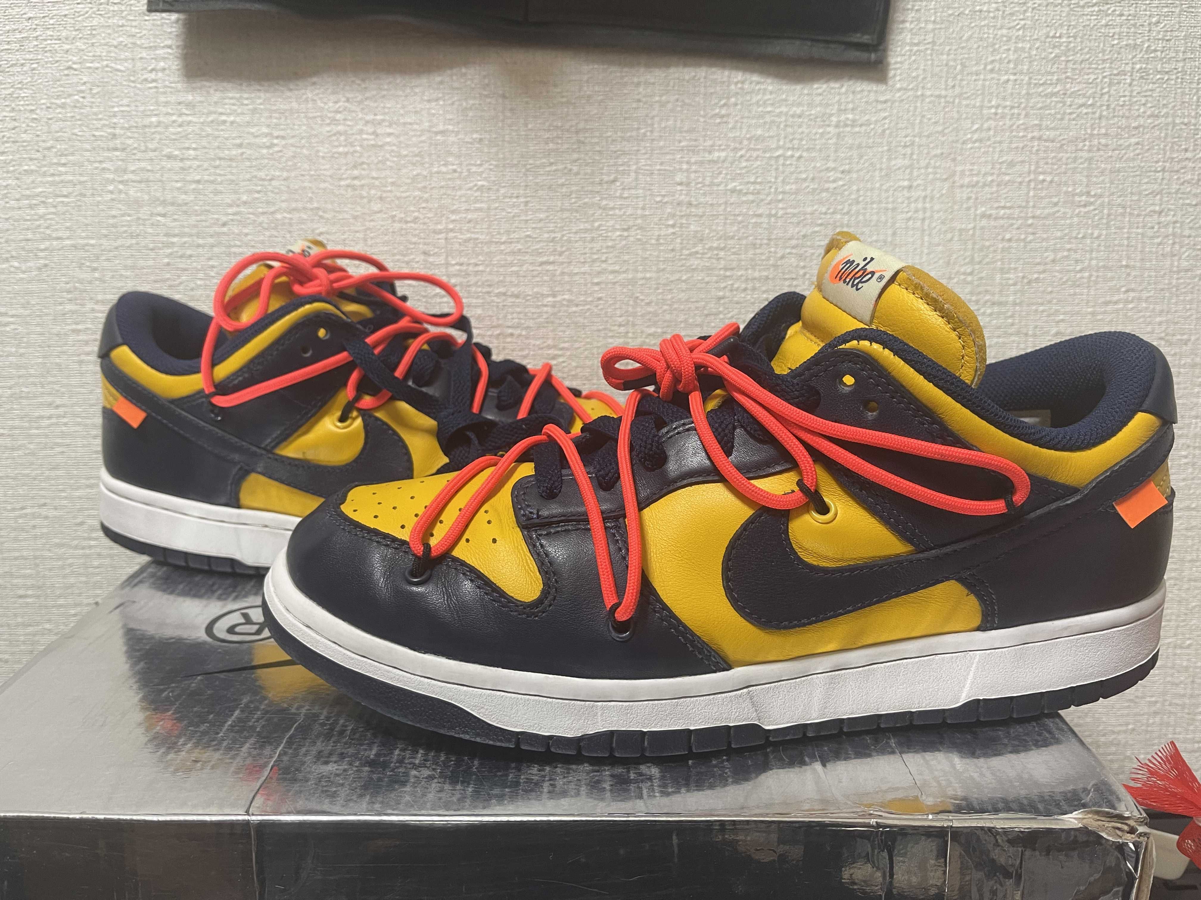 Off-White × Nike Dunk Low LTHR "University Gold/Midnight Navy/White"