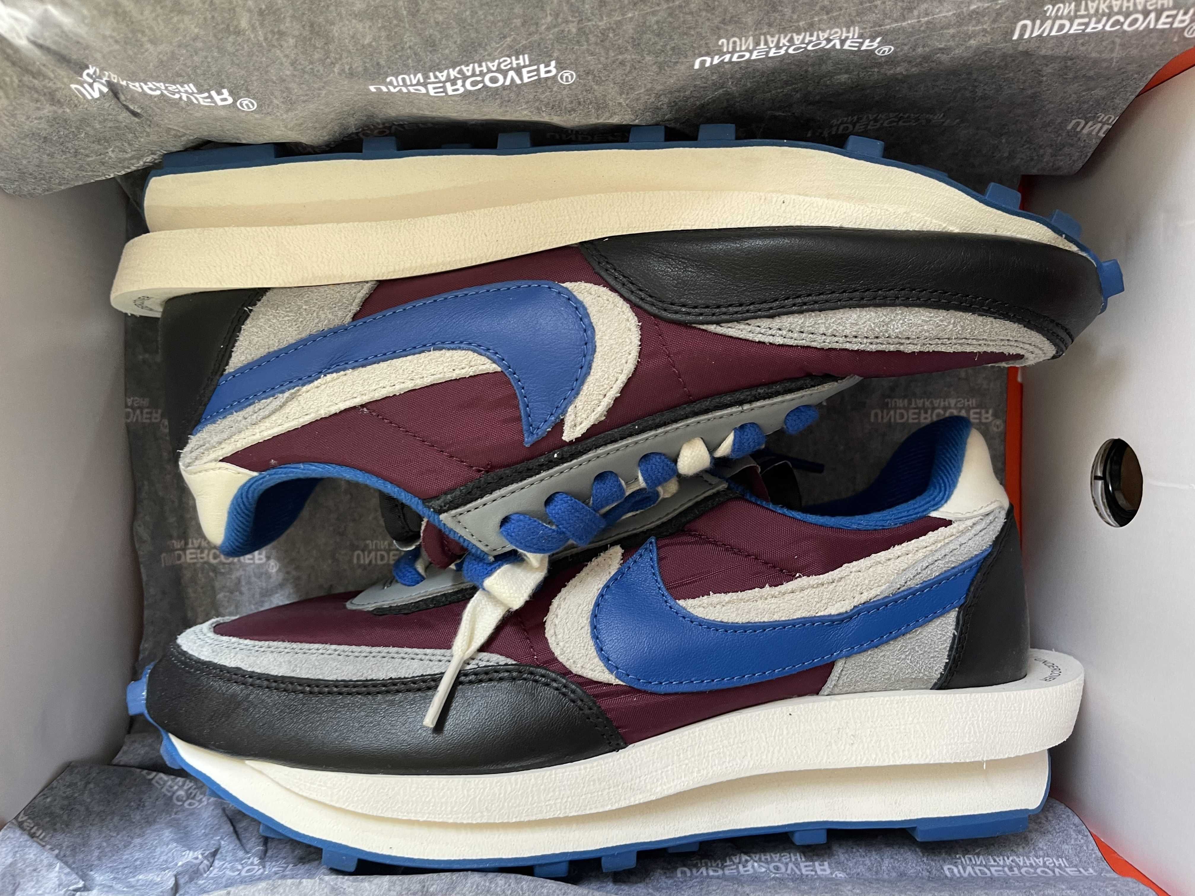 UNDERCOVER × sacai × Nike LD Waffle "Night Maroon/Pale Ivory-Ground Grey-Team Royal"
