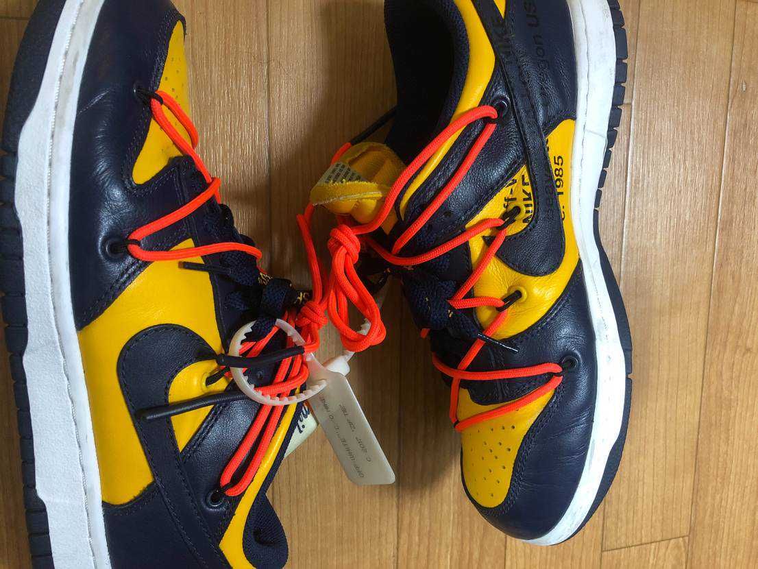 Off-White × Nike Dunk Low  LTHR "University Gold/Midnight Navy/White"