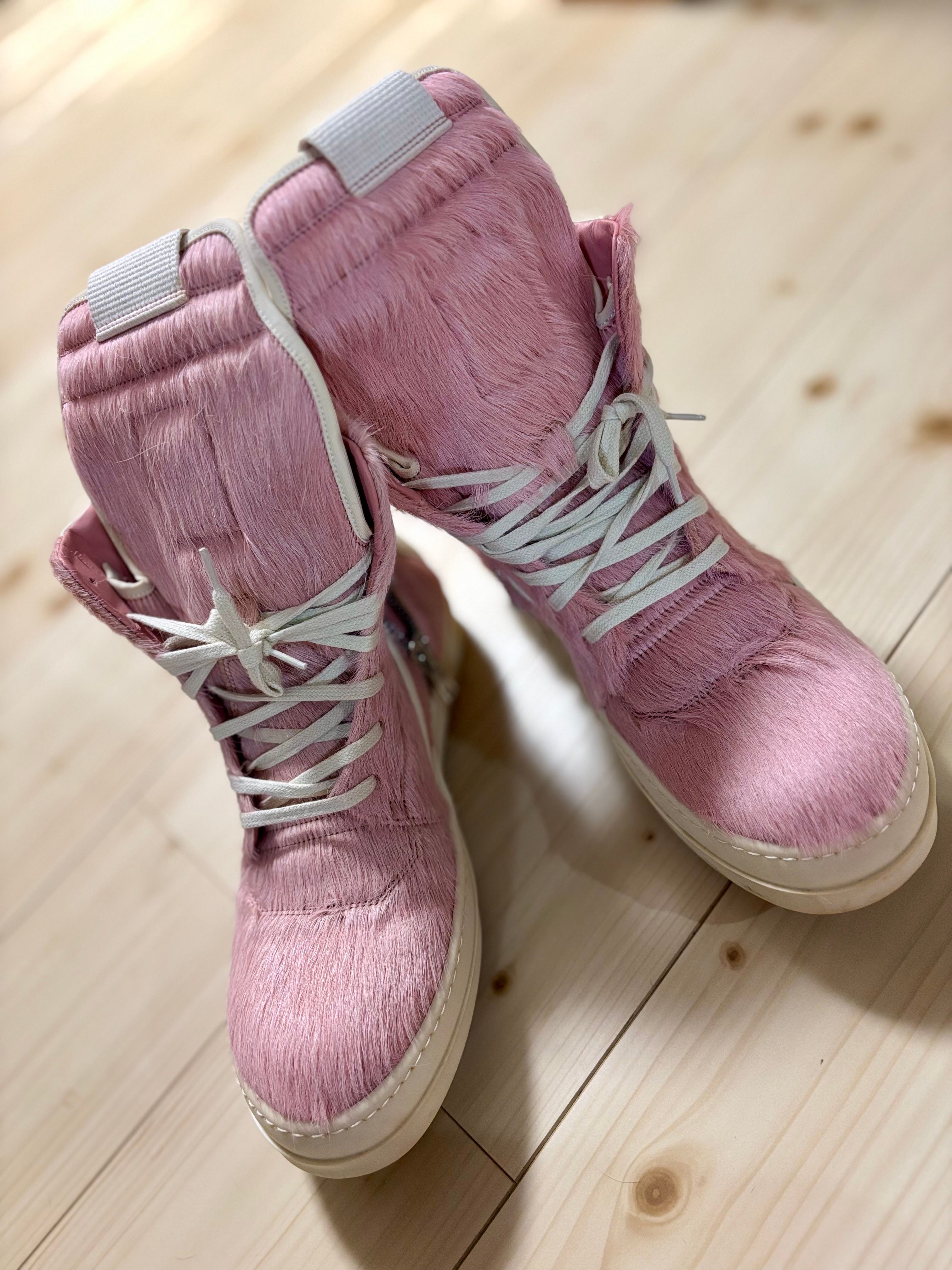 Rick Owens GeoBasket Cow Fur "Dusty Pink/Milk"