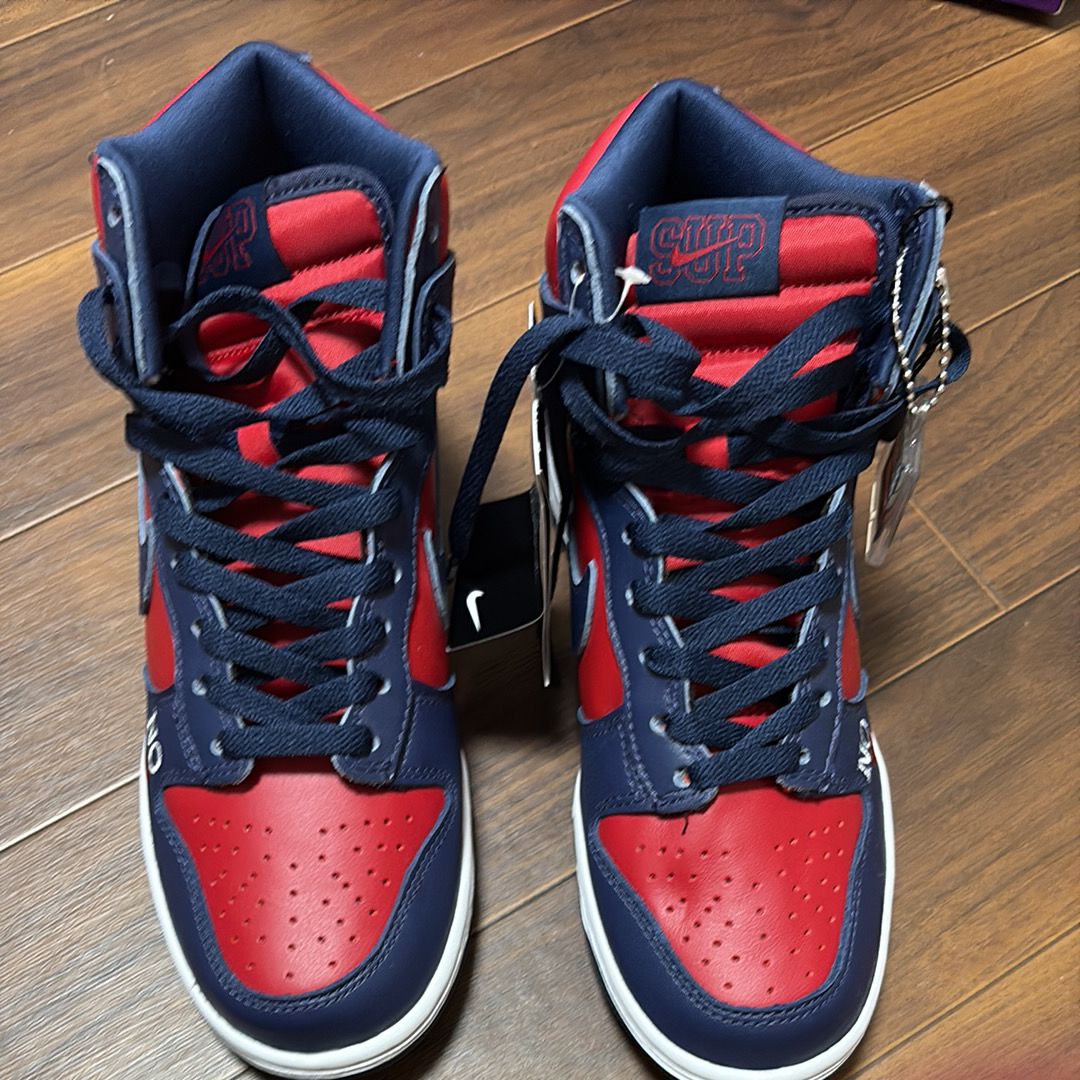 Supreme × Nike SB Dunk High By Any Means "Red/Navy-White"