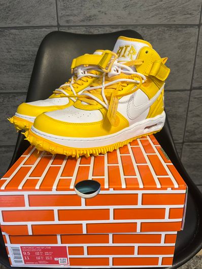 Off-White × Nike Air Force 1 Mid SP LTHR "White and Varsity Maize"