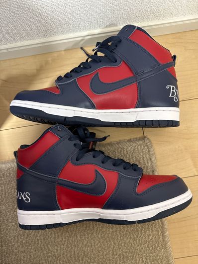 Supreme × Nike SB Dunk High By Any Means "Red/Navy-White"