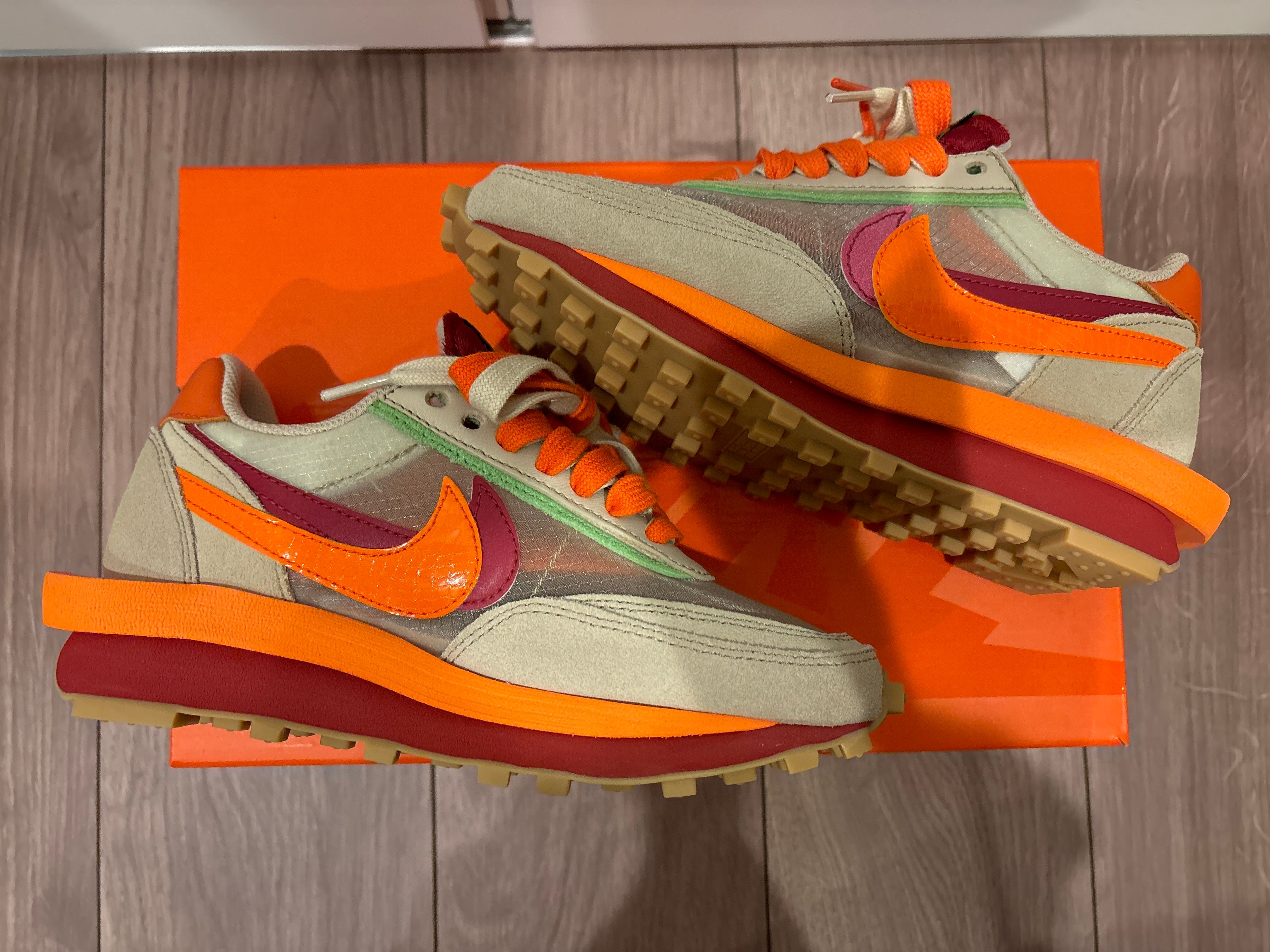 CLOT × Sacai × Nike LD Waffle "Orange Blaze"