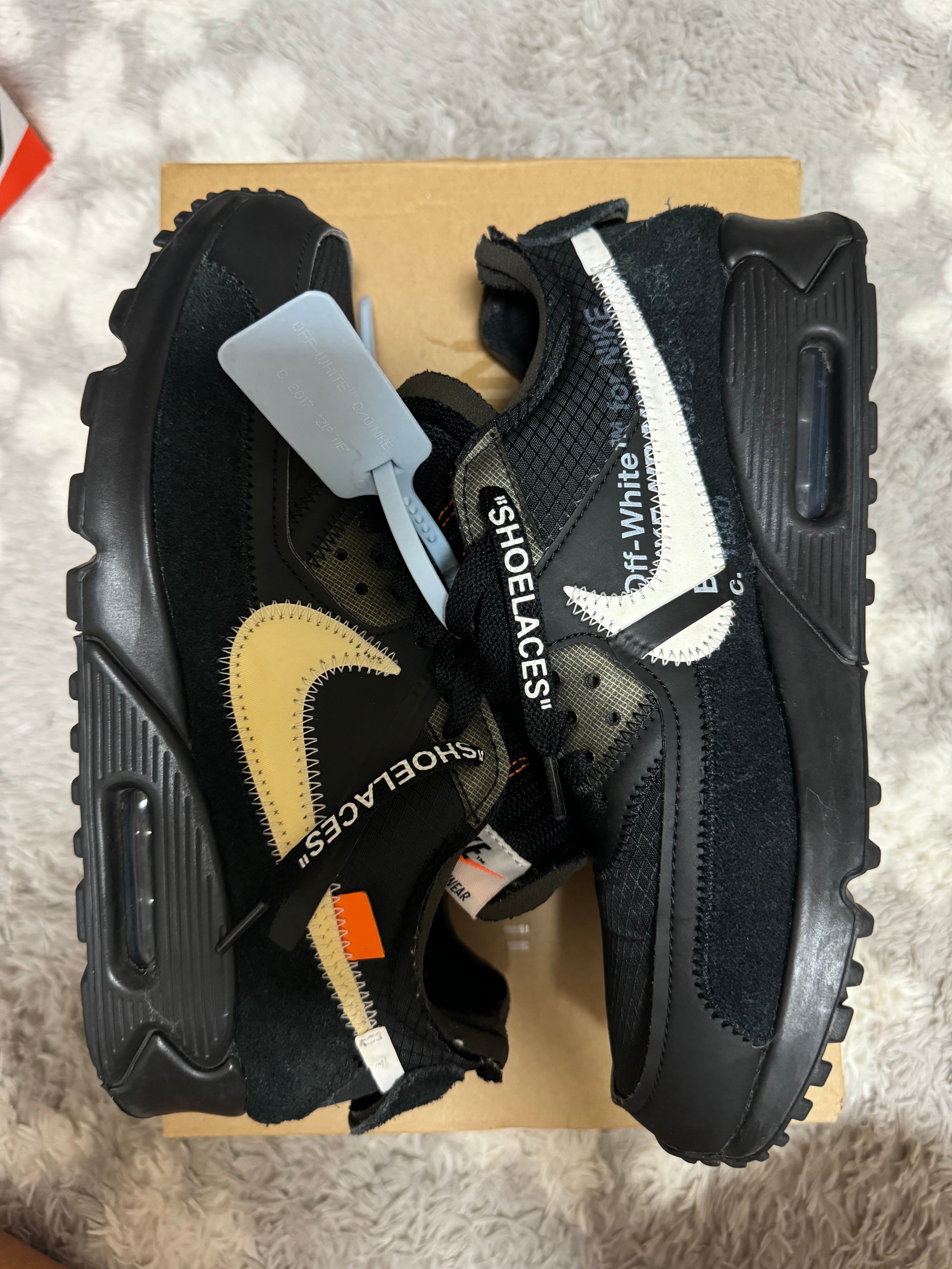 Off-White × Nike Air Max 90 "Black/Black-Cone-White"