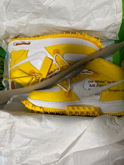 Off-White × Nike Air Force 1 Mid SP LTHR "White and Varsity Maize"