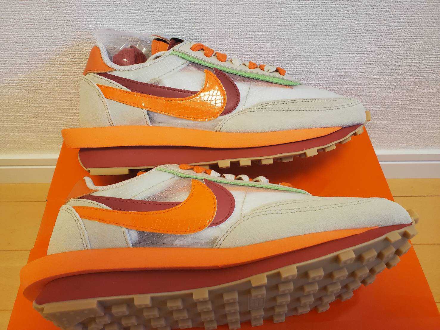 CLOT × Sacai × Nike LD Waffle "Orange Blaze"