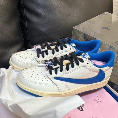 Travis Scott × fragment design × Nike Air Jordan 1 Low OG "Sail/Military Blue"