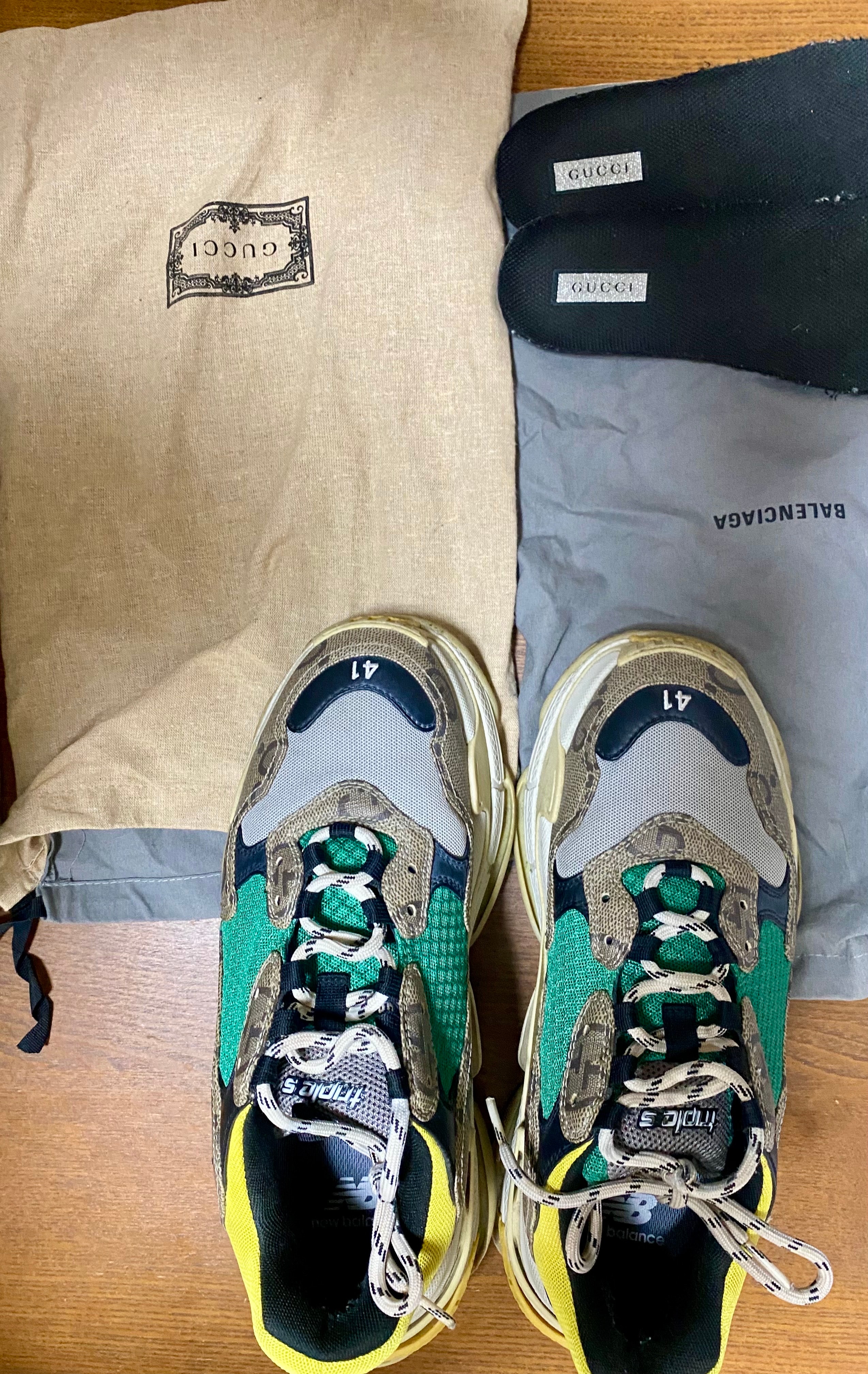 グッチ × バレンシアガ ザ ハッカー プロジェクト トリプルS "ベージュ/グリーン/イエロー"