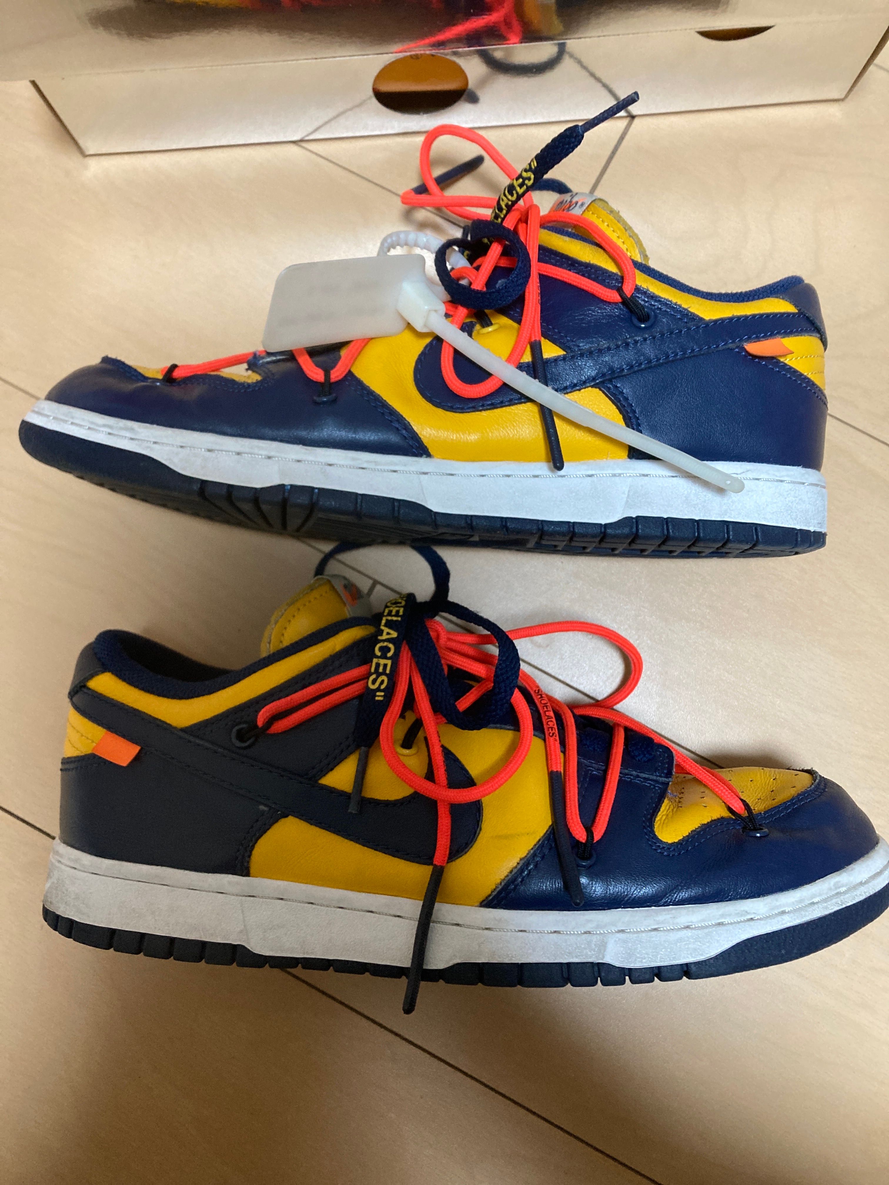 Off-White × Nike Dunk Low LTHR "University Gold/Midnight Navy/White"
