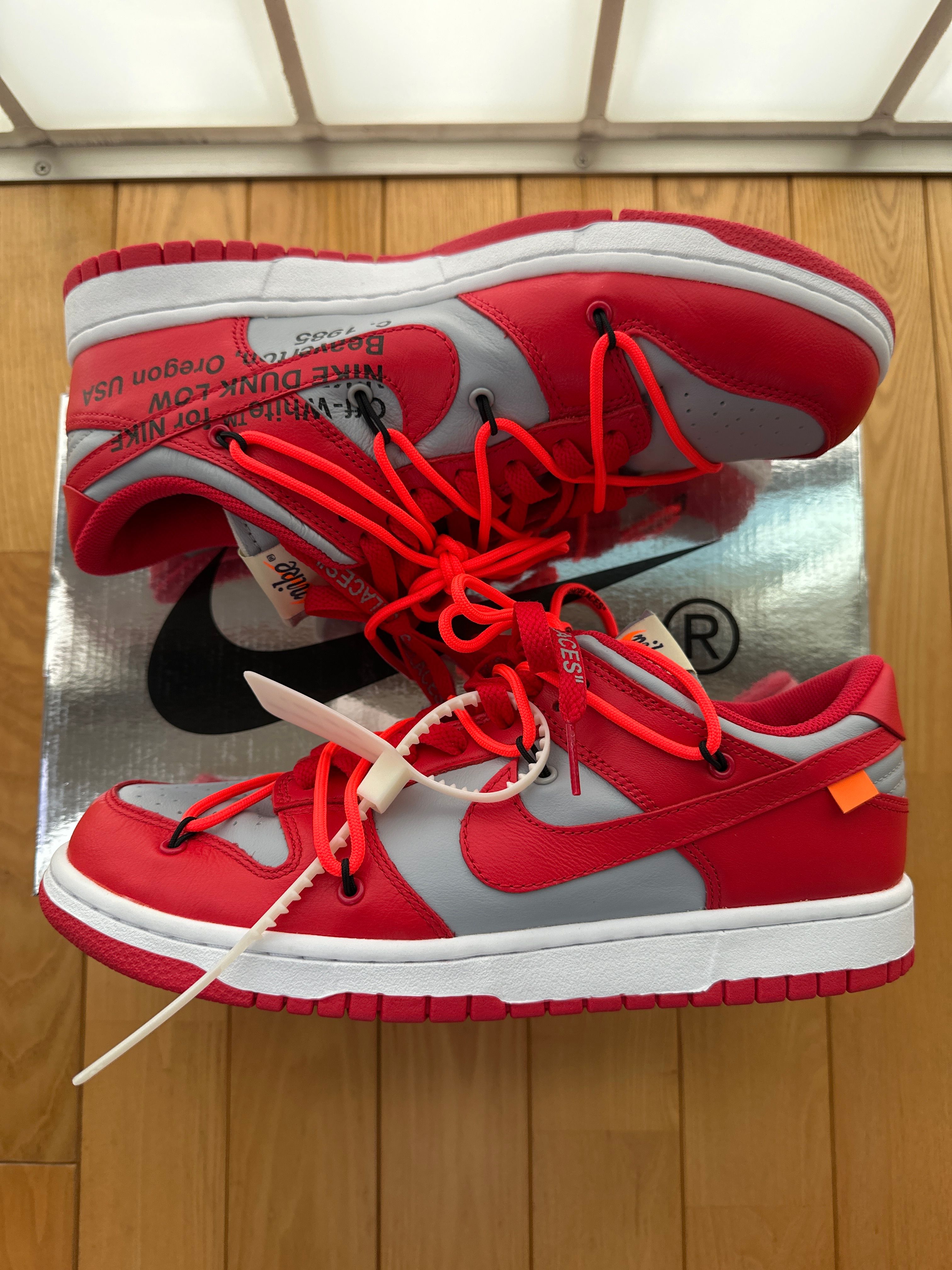 Off-White × Nike Dunk Low "University Red/Wolf Grey"