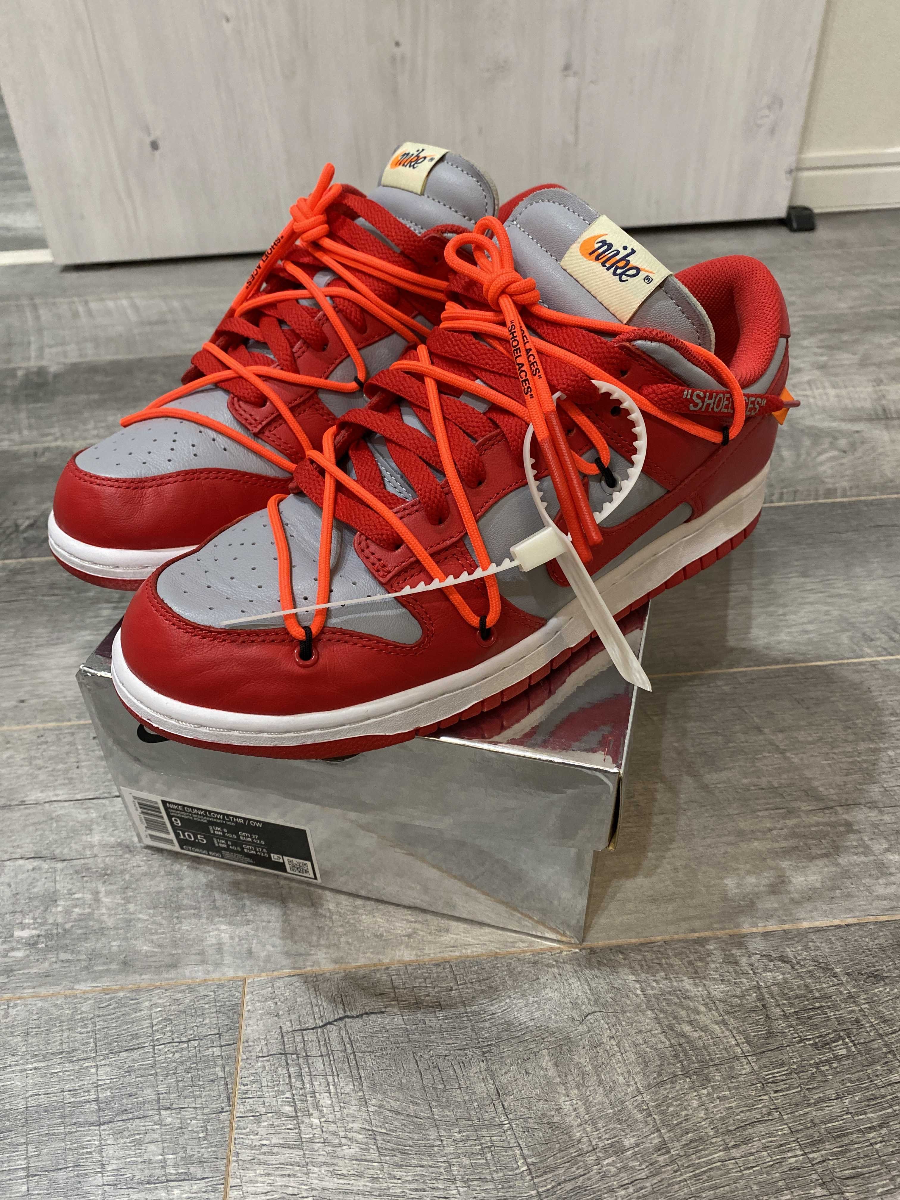 Off-White × Nike Dunk Low "University Red/Wolf Grey"