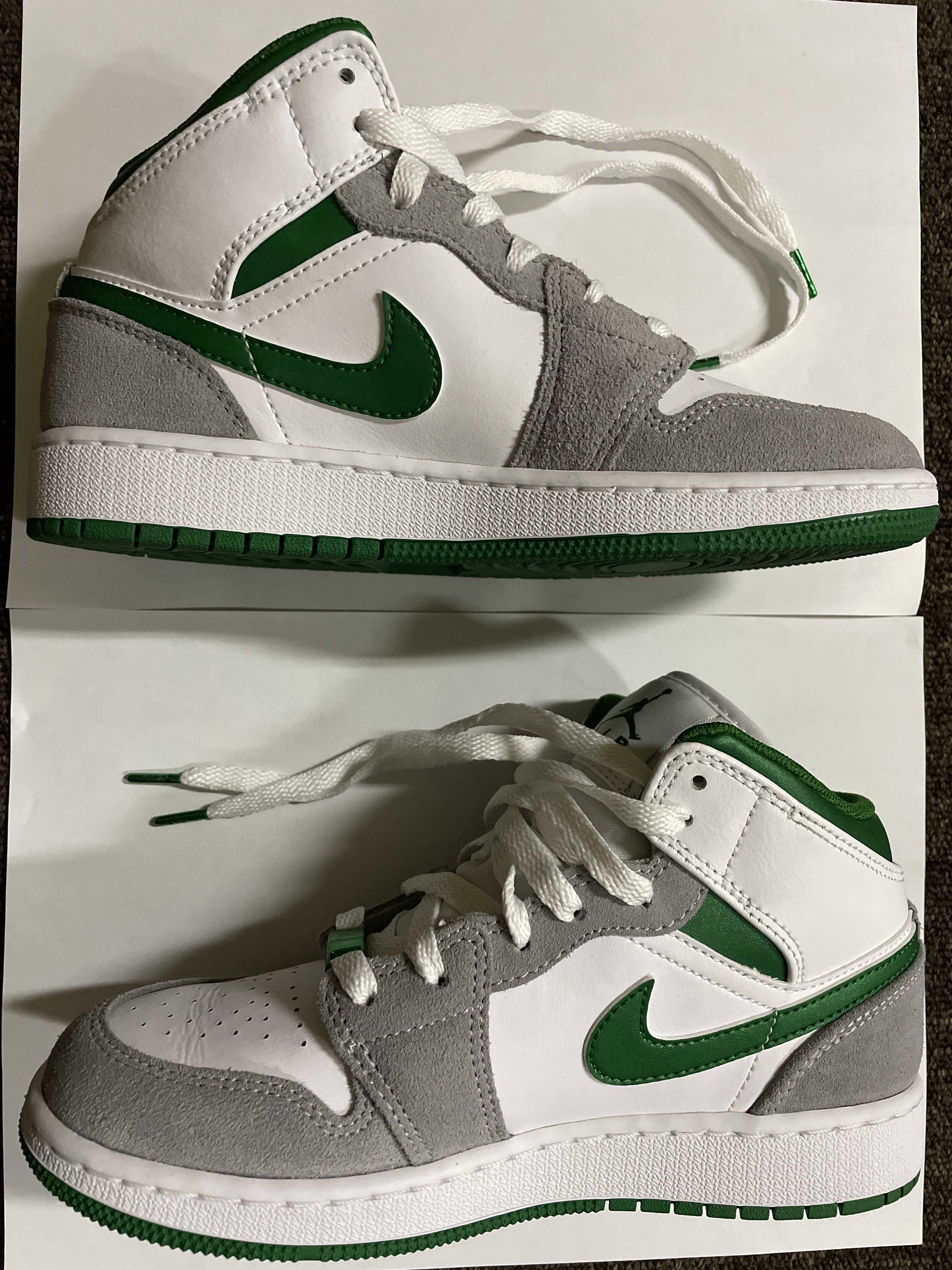 Nike GS Air Jordan 1 Mid SE "White Pine Green Smoke Grey"