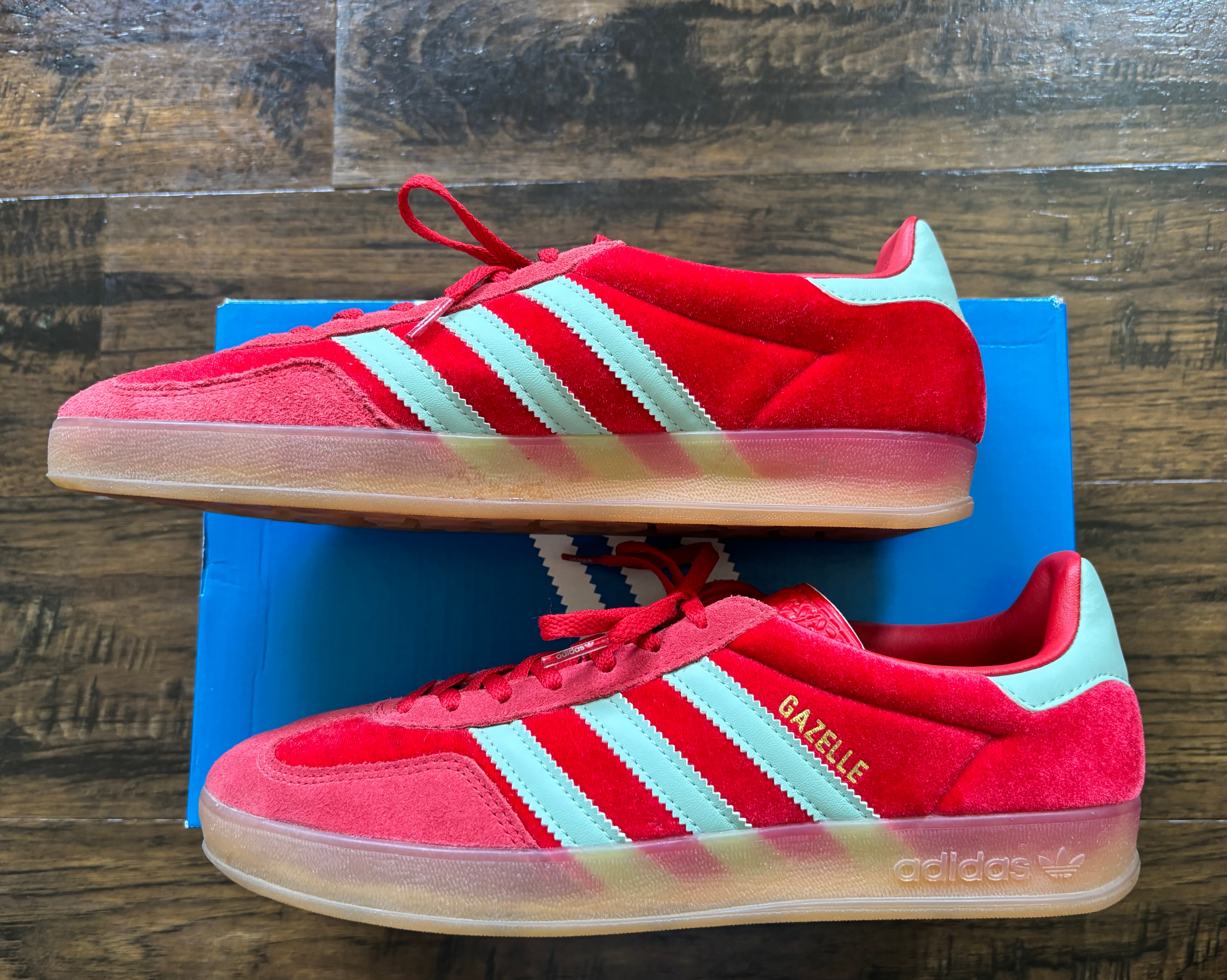 adidas Women's Gazelle Indoor "Better Scarlet/Hazy Green/Gum"