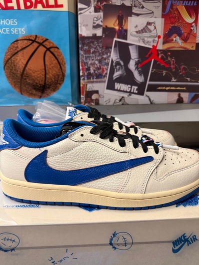 Travis Scott × fragment design × Nike Air Jordan 1 Low OG "Sail/Military Blue"