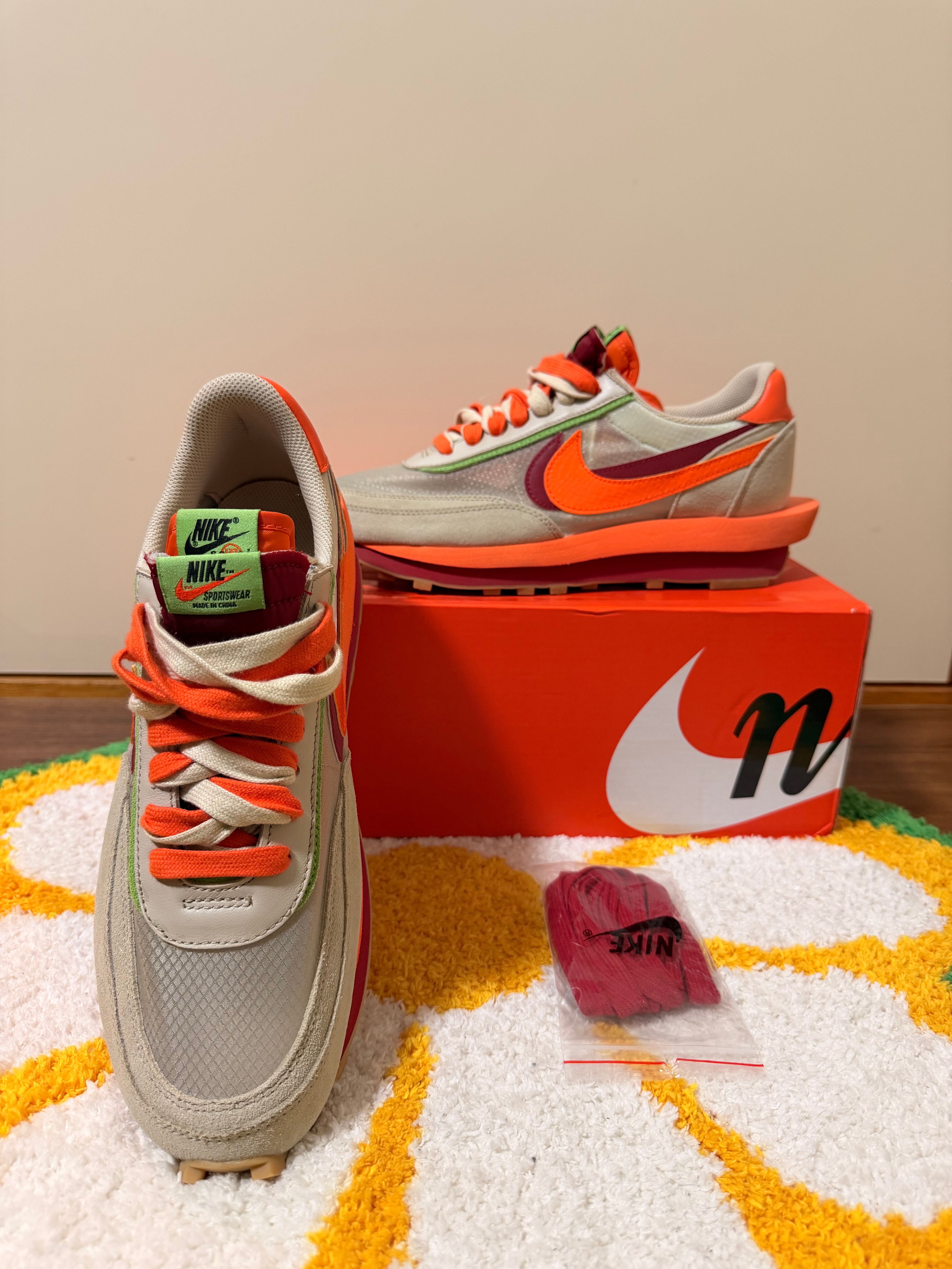 CLOT × Sacai × Nike LD Waffle "Orange Blaze"