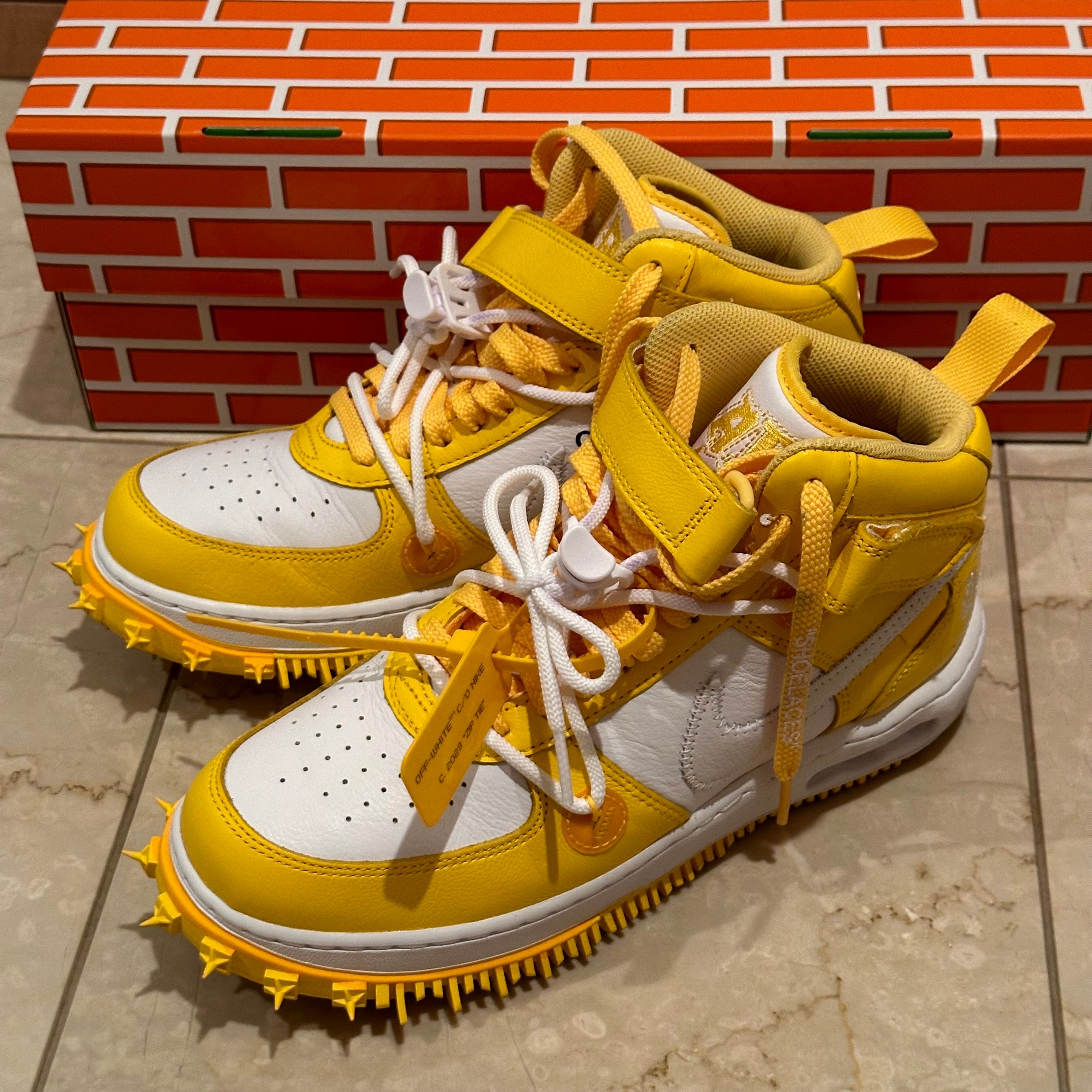 Off-White × Nike Air Force 1 Mid SP LTHR "White and Varsity Maize"
